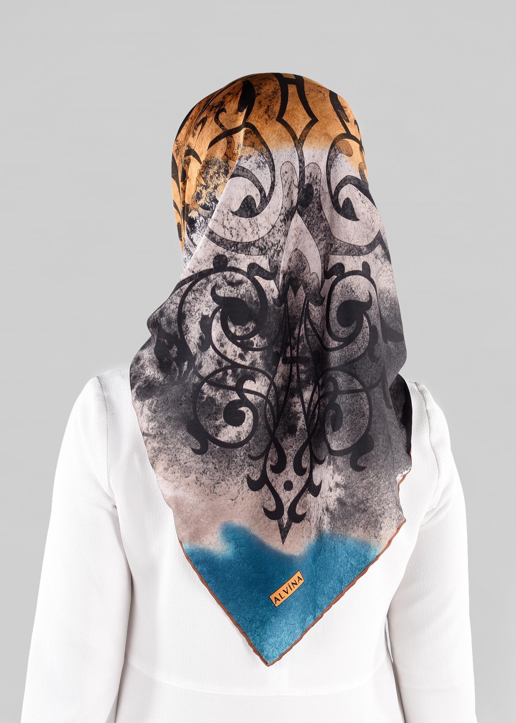 Tesettür giyim MAVİ 10064-1  ALVİNA DESENLİ EŞARP