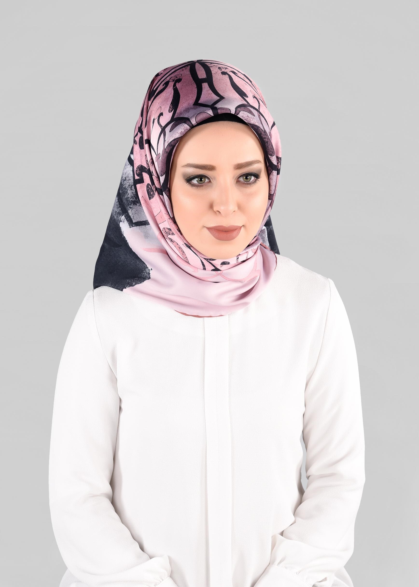 Tesettür giyim PUDRA 10064-1  ALVİNA DESENLİ EŞARP