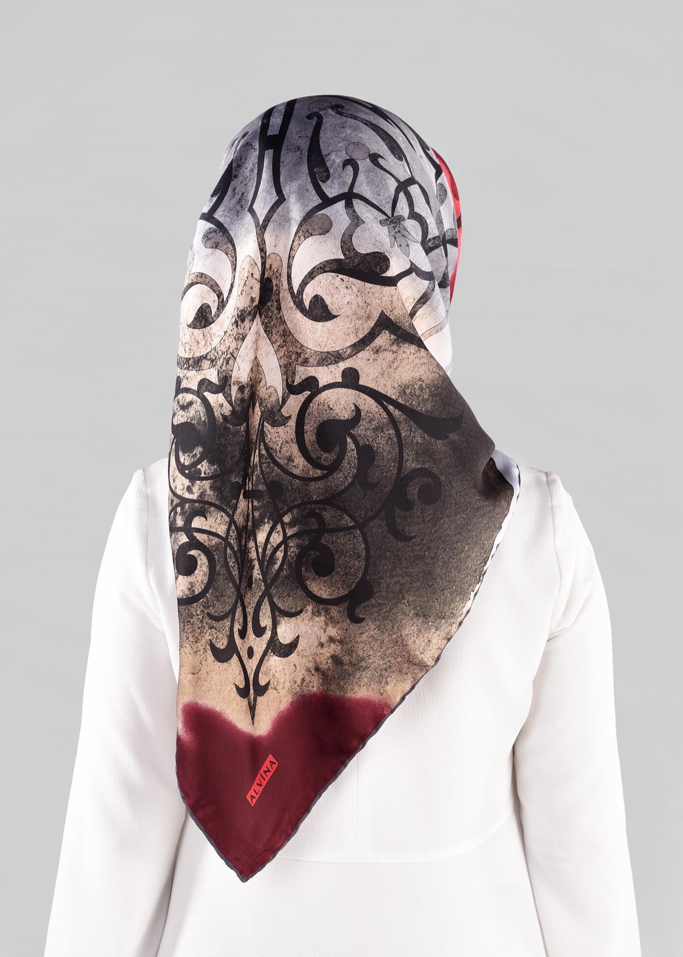 Tesettür giyim BORDO 10064-1  ALVİNA DESENLİ EŞARP