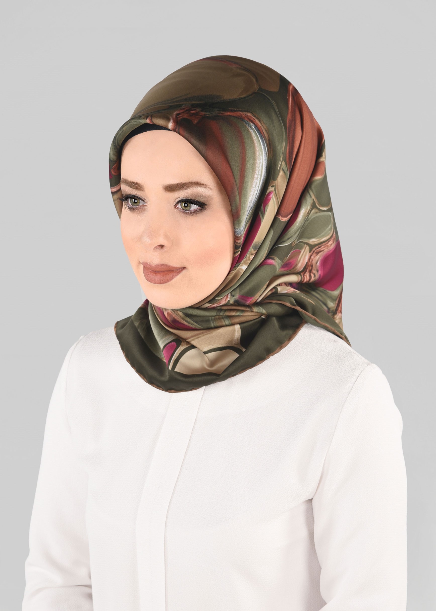 Tesettür giyim HAKİ 12970-1 ALVİNA DESENLİ EŞARP