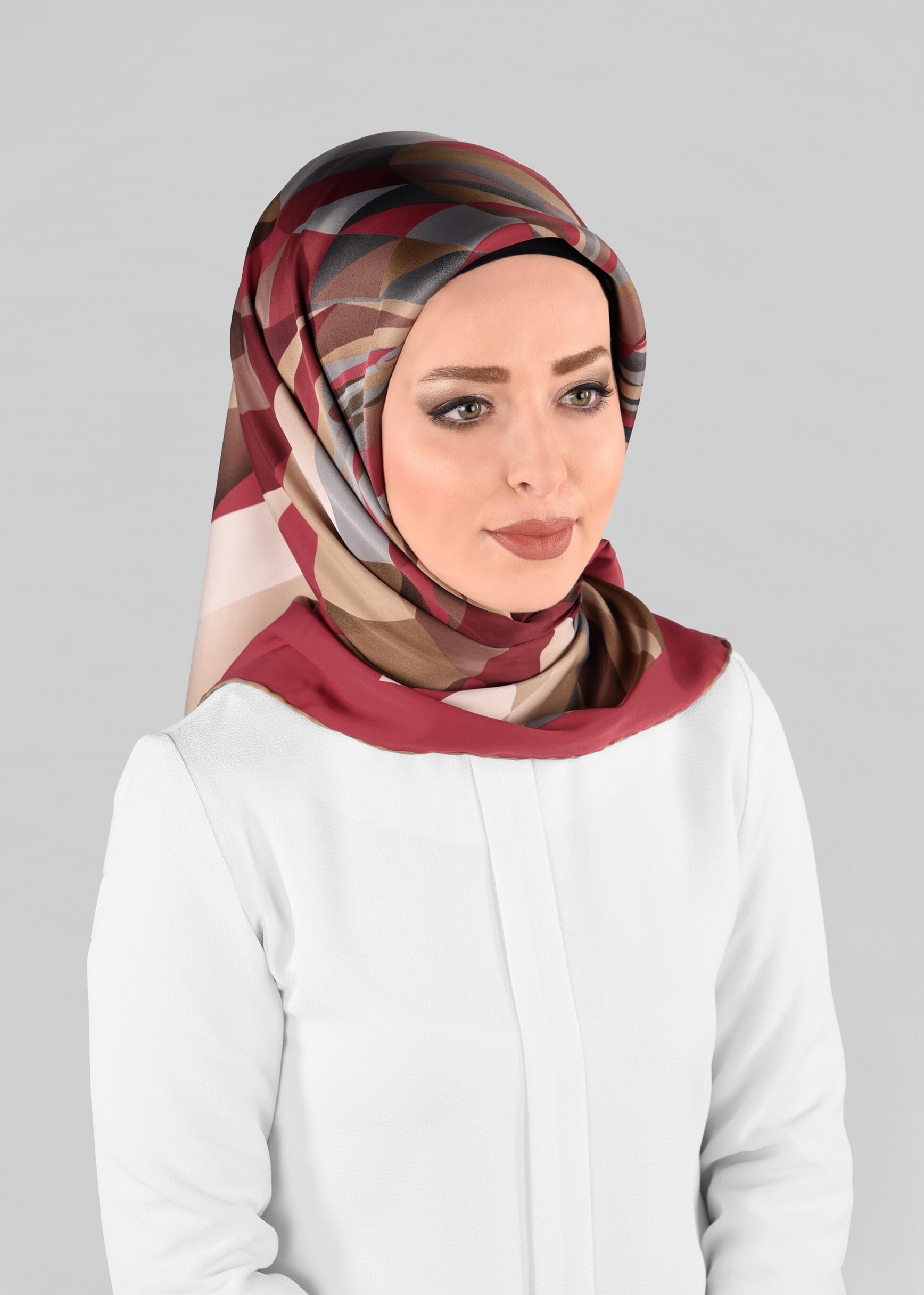 Tesettür giyim BORDO 12971-1 ALVİNA DESENLİ EŞARP