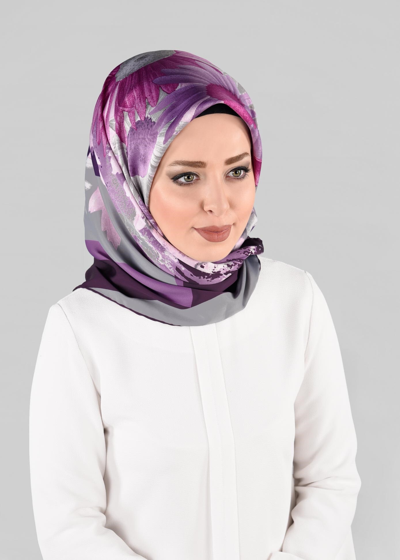 Tesettür giyim GRİ 12972-1 ALVİNA DESENLİ EŞARP