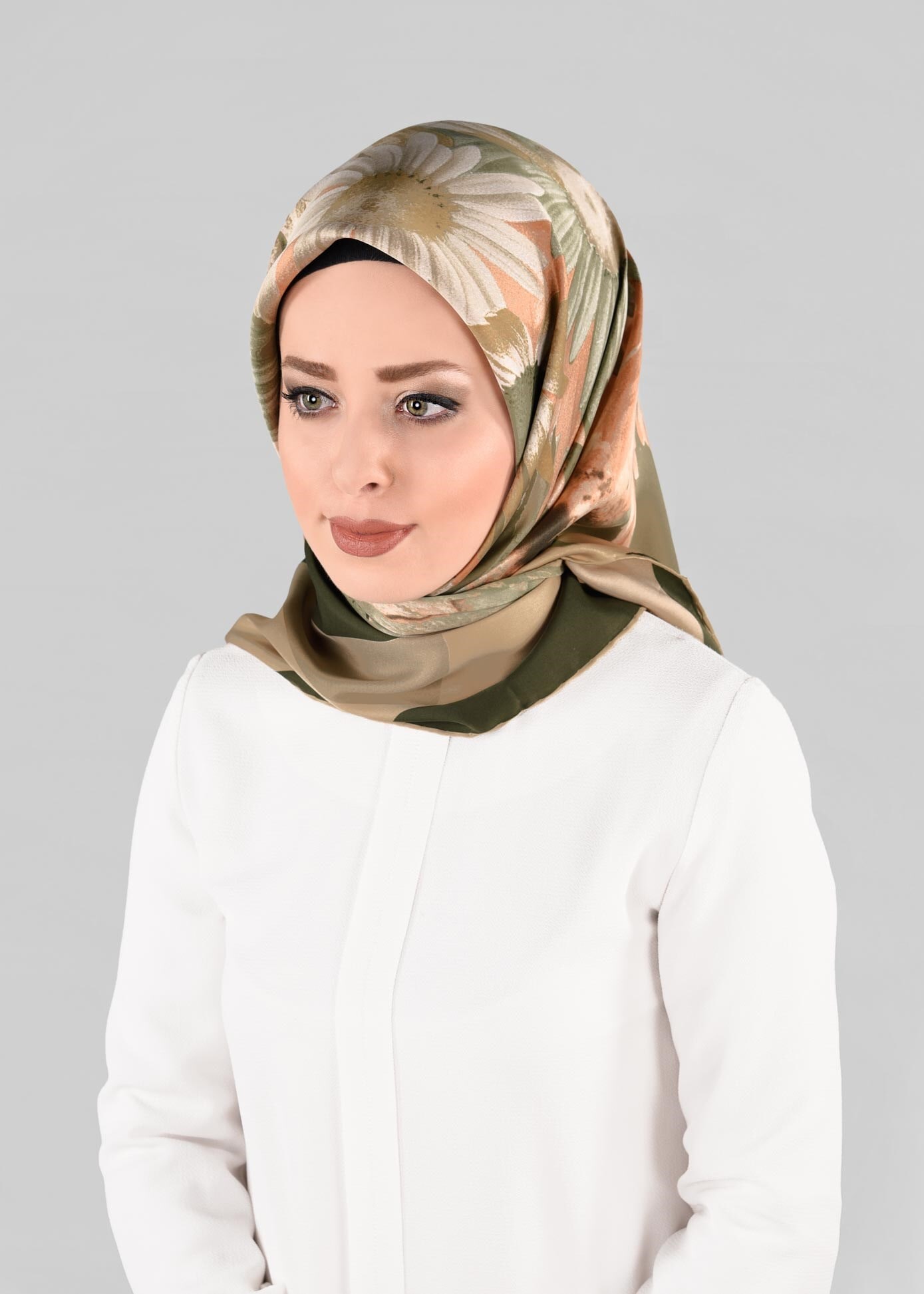 Tesettür giyim HAKİ 12972-1 ALVİNA DESENLİ EŞARP