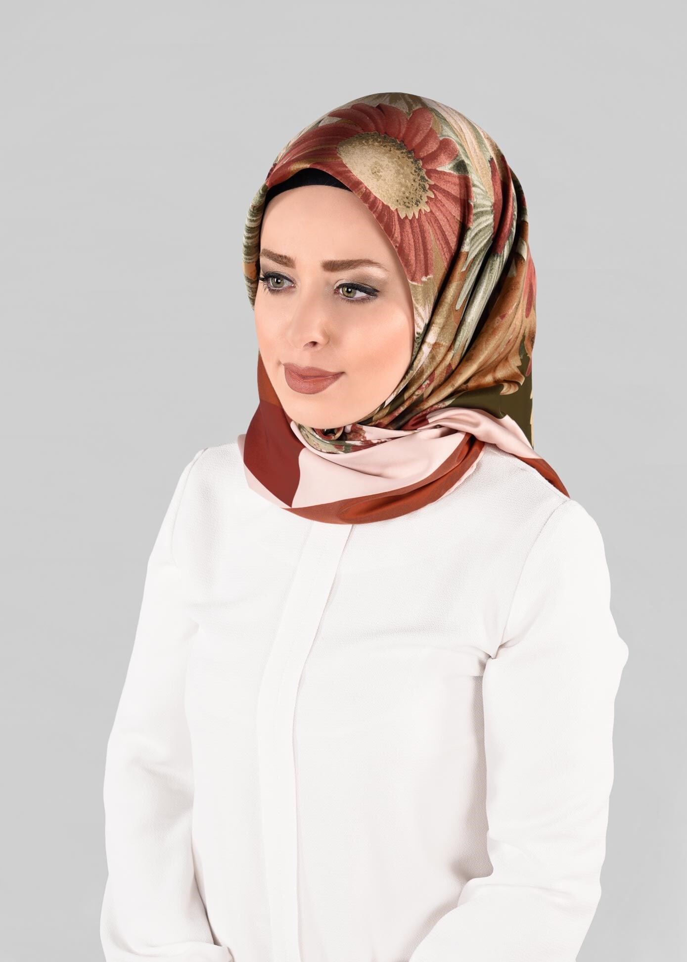 Tesettür giyim TURUNCU 12972-1 ALVİNA DESENLİ EŞARP