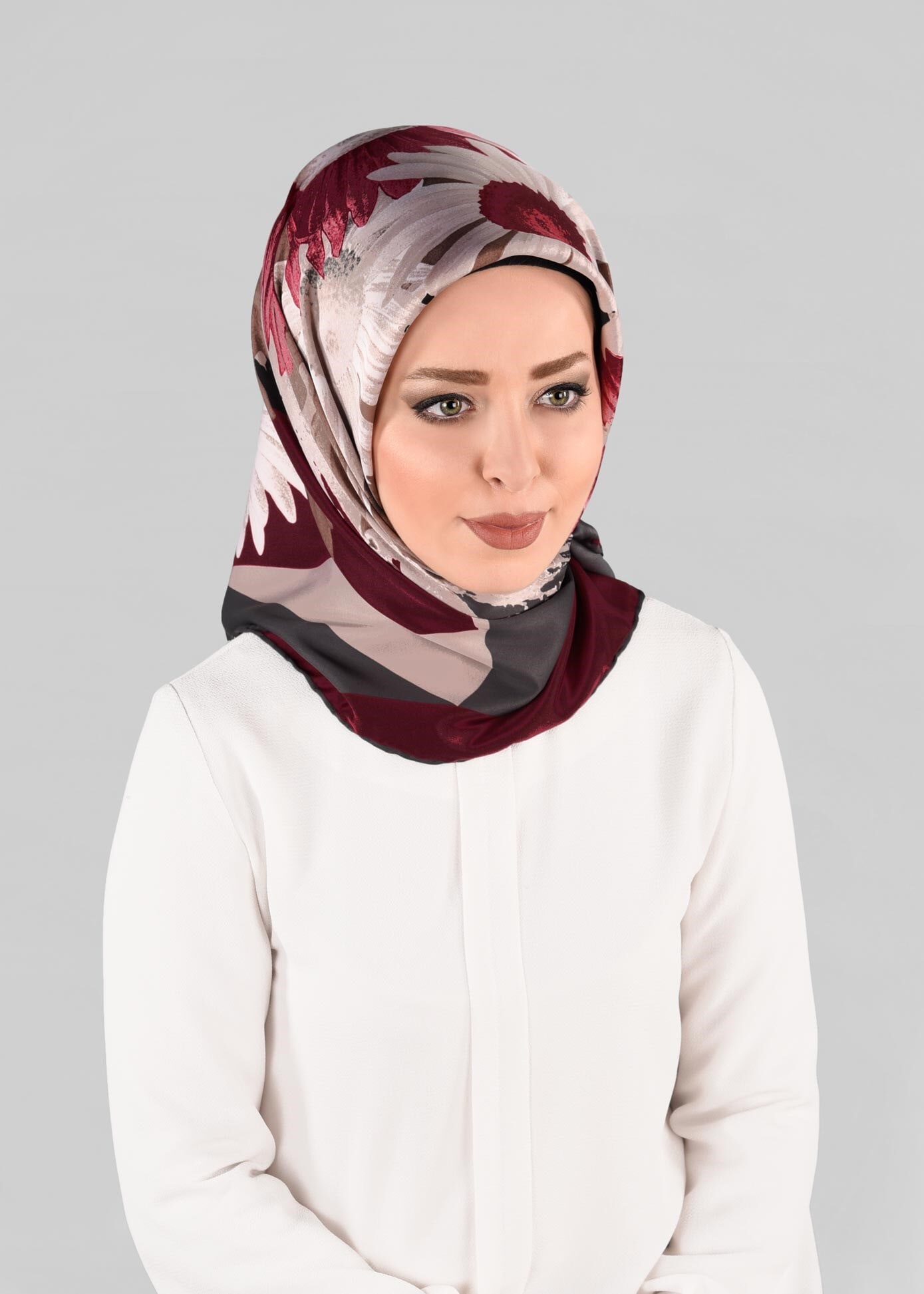 Tesettür giyim BORDO 12972-1 ALVİNA DESENLİ EŞARP