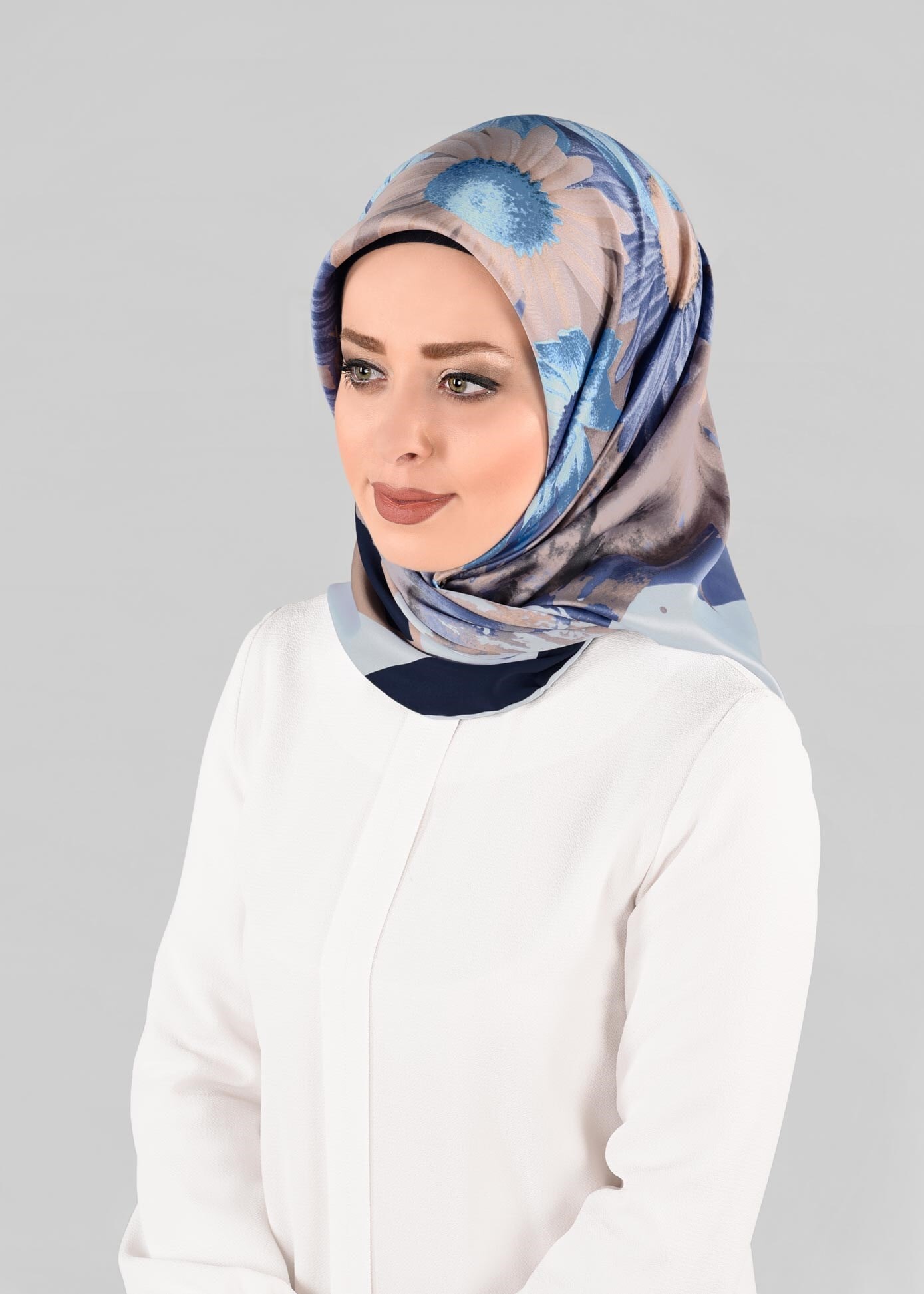 Tesettür giyim LACİVERT 12972-1 ALVİNA DESENLİ EŞARP