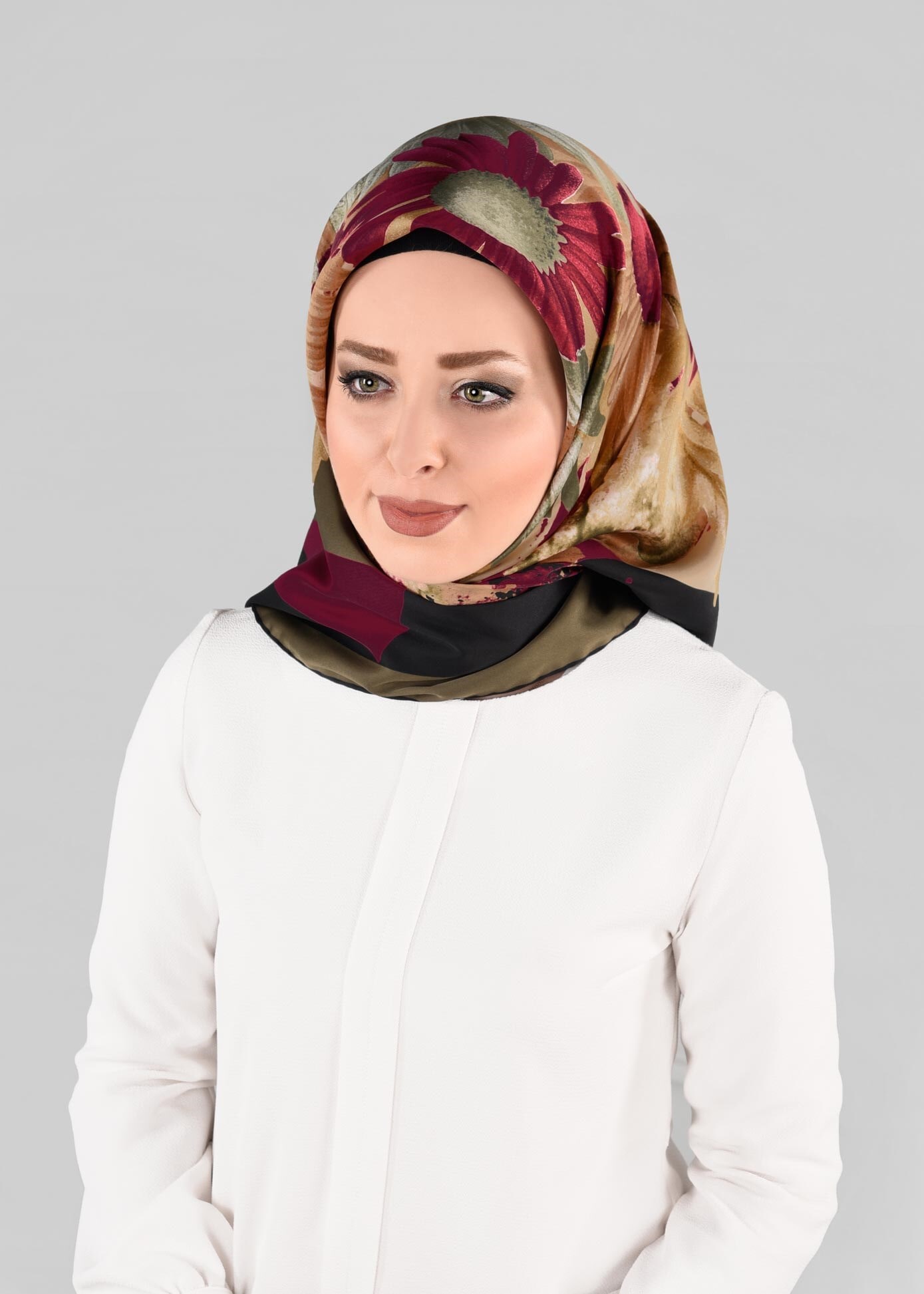 Tesettür giyim HAKİ 12972-1 ALVİNA DESENLİ EŞARP