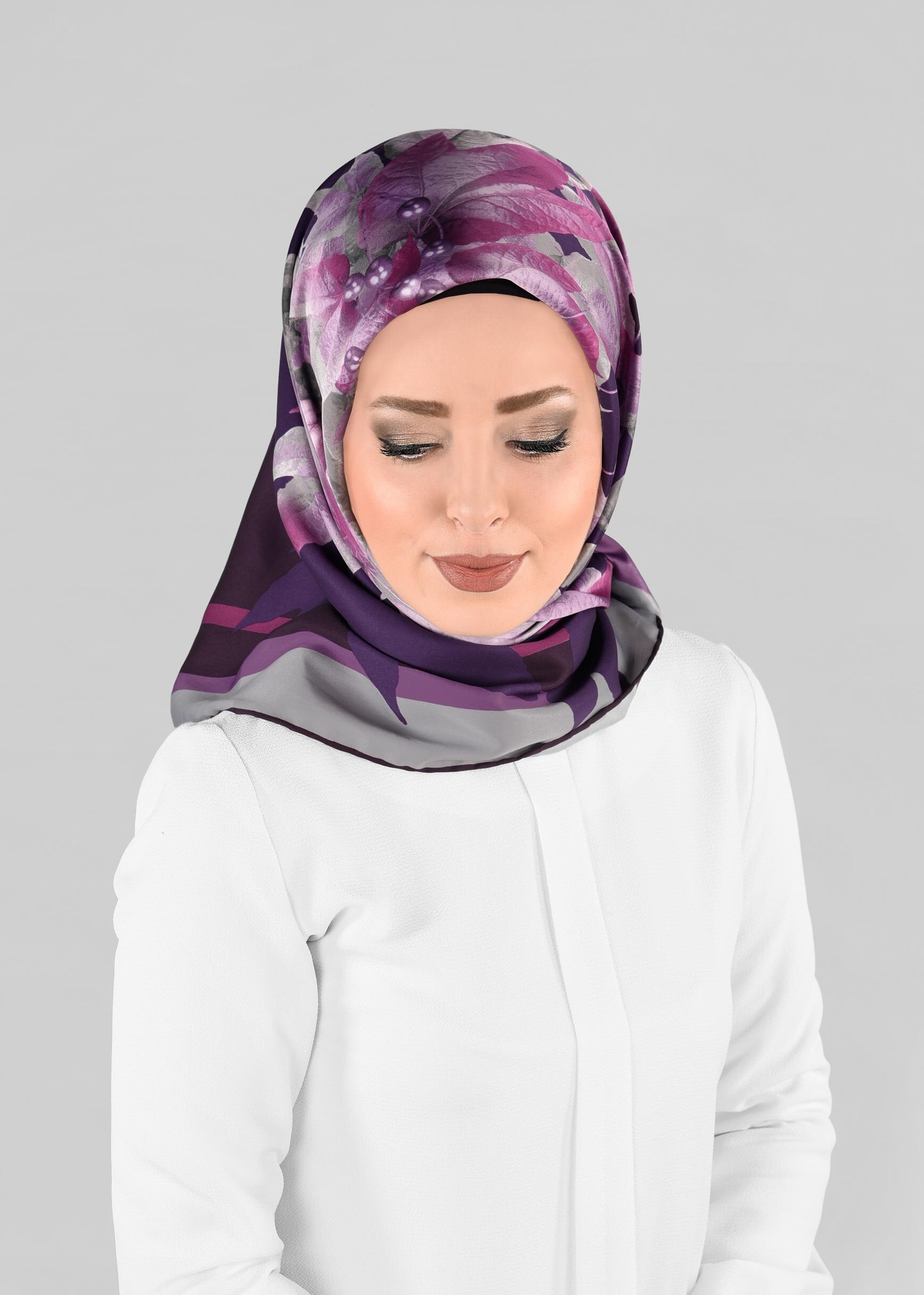 Tesettür giyim GRİ 12973-1 ALVİNA DESENLİ EŞARP