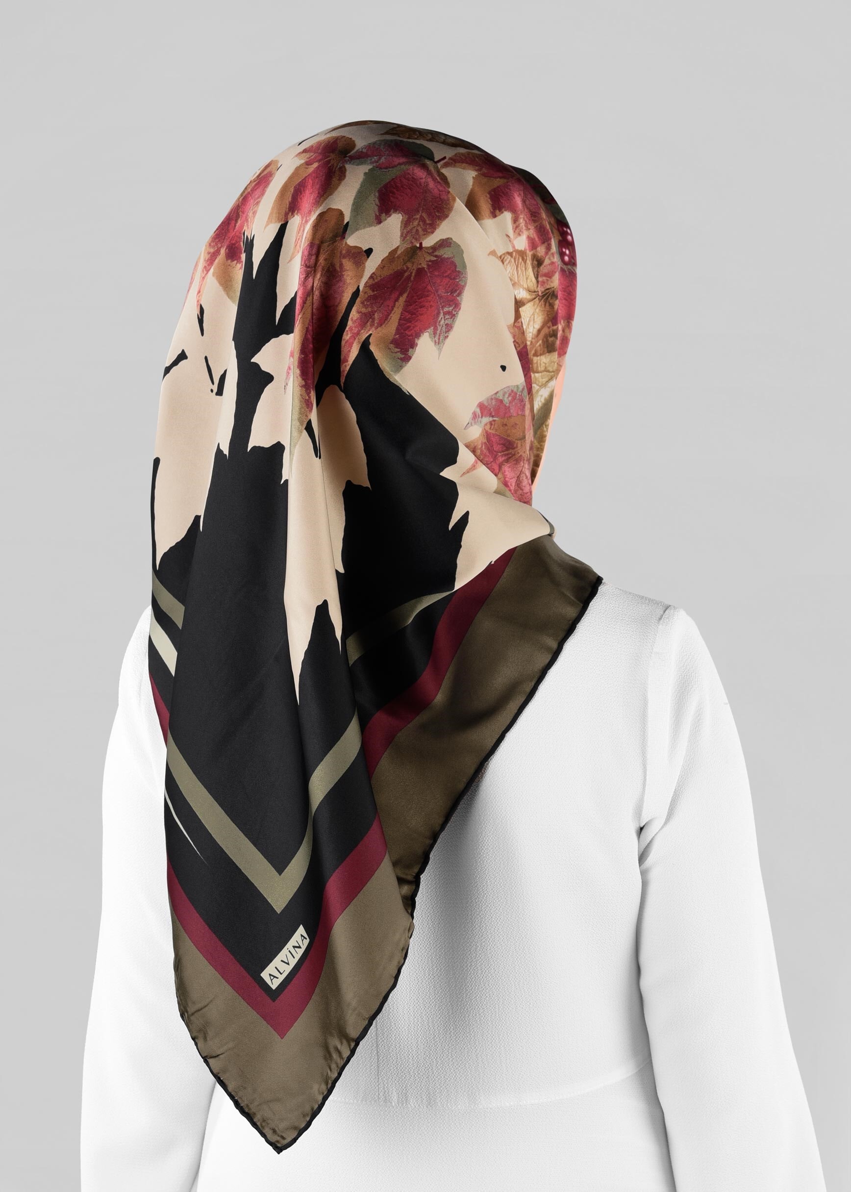 Tesettür giyim HAKİ 12973-1 ALVİNA DESENLİ EŞARP