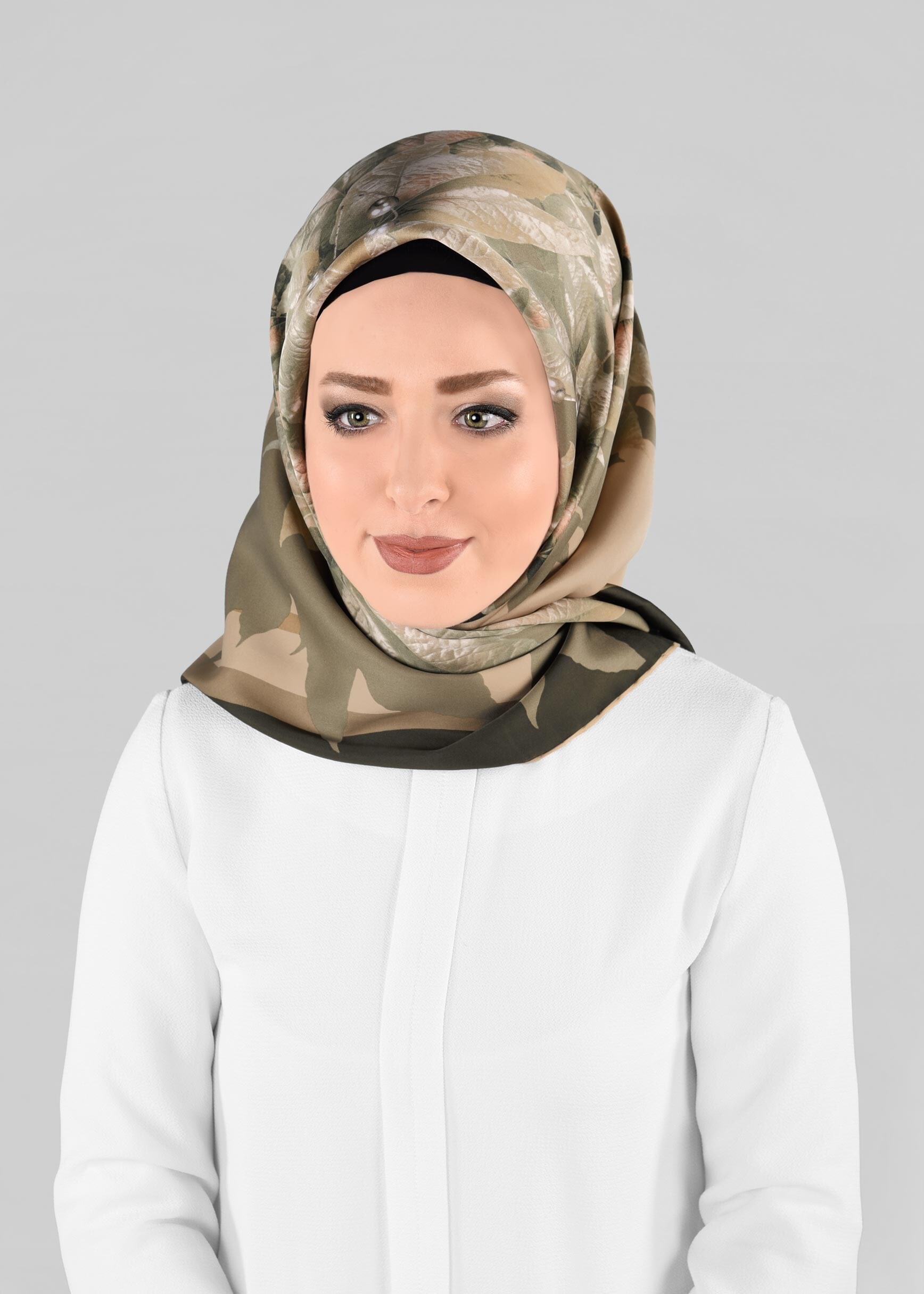 Tesettür giyim YEŞİL 12973-1 ALVİNA DESENLİ EŞARP