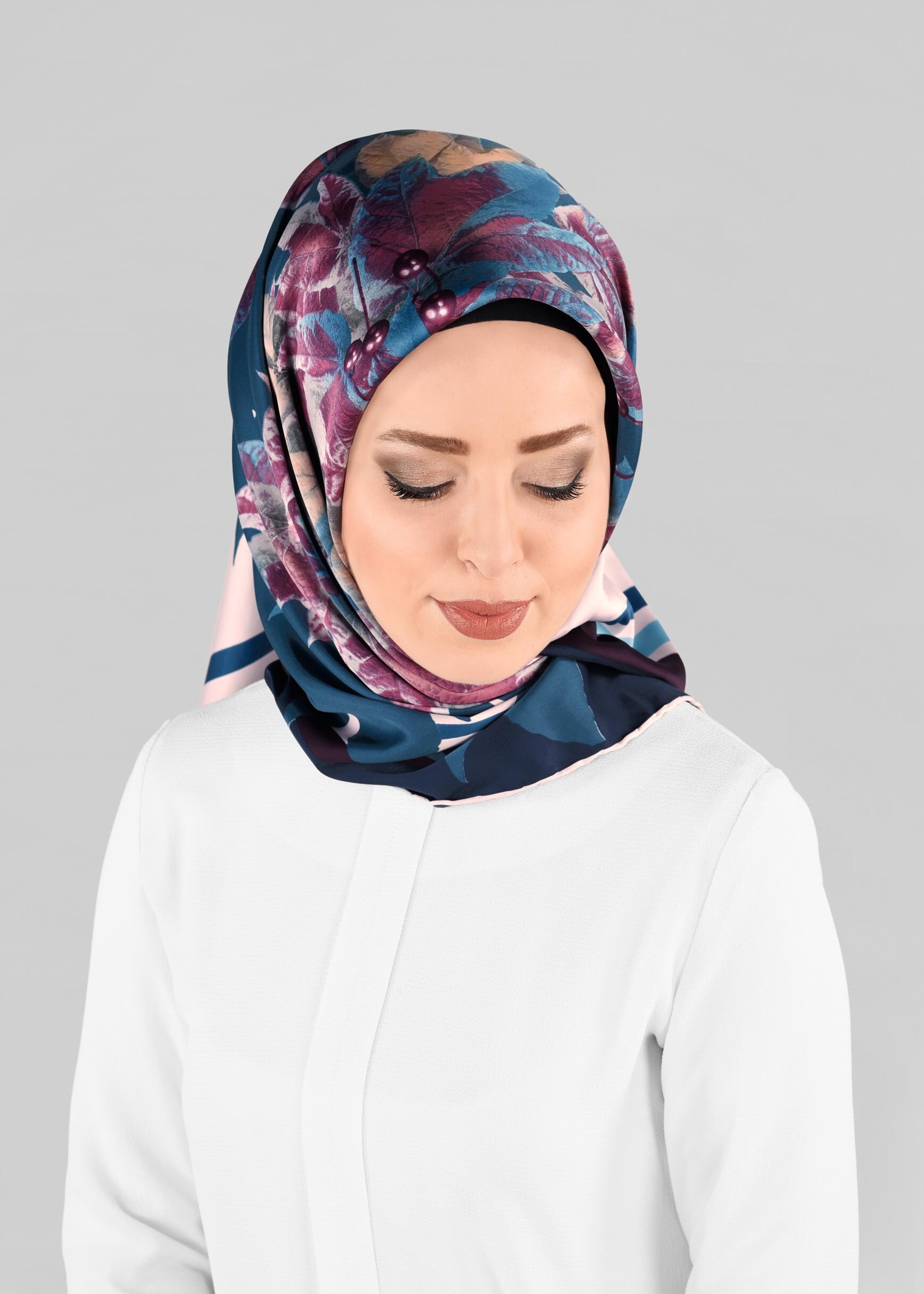 Tesettür giyim LACİVERT 12973-1 ALVİNA DESENLİ EŞARP