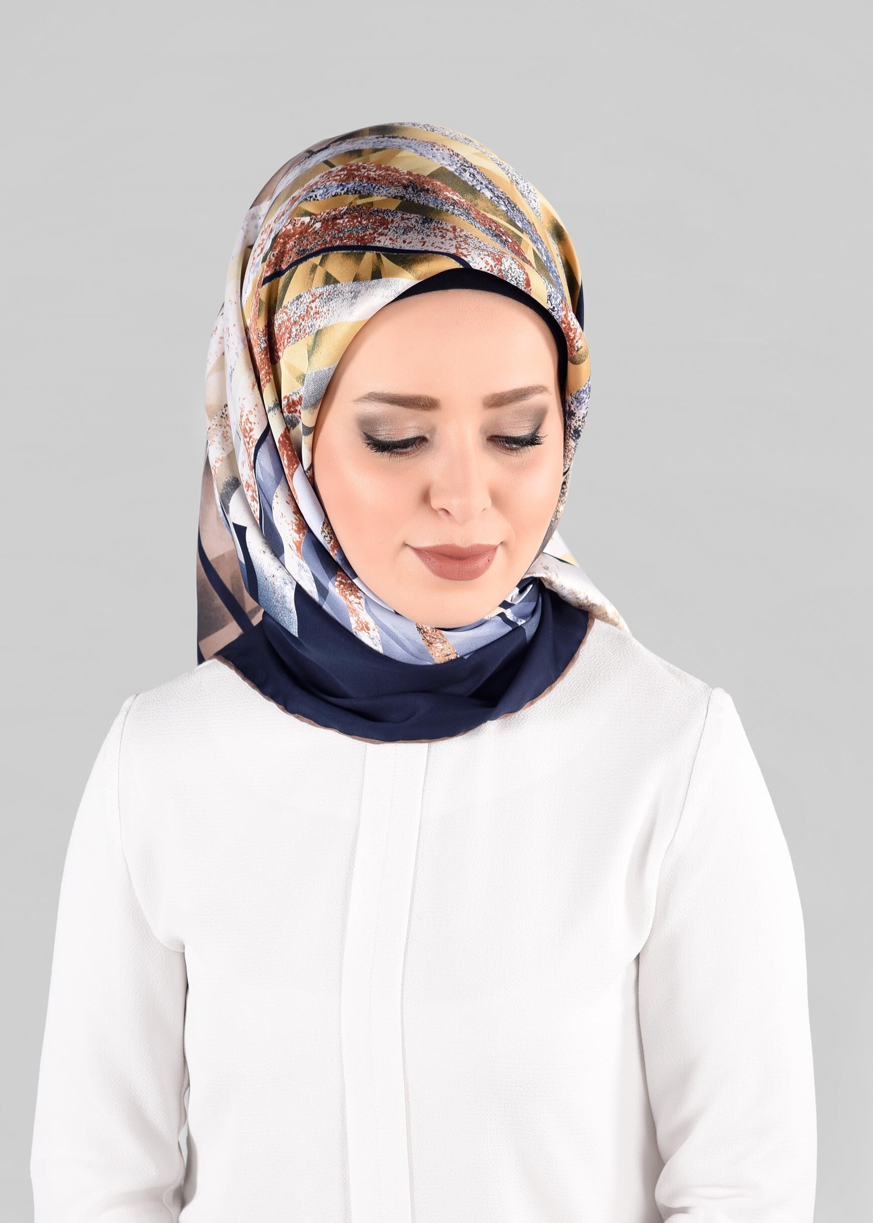 Tesettür giyim LACİVERT 12981-1 ALVİNA DESENLİ EŞARP