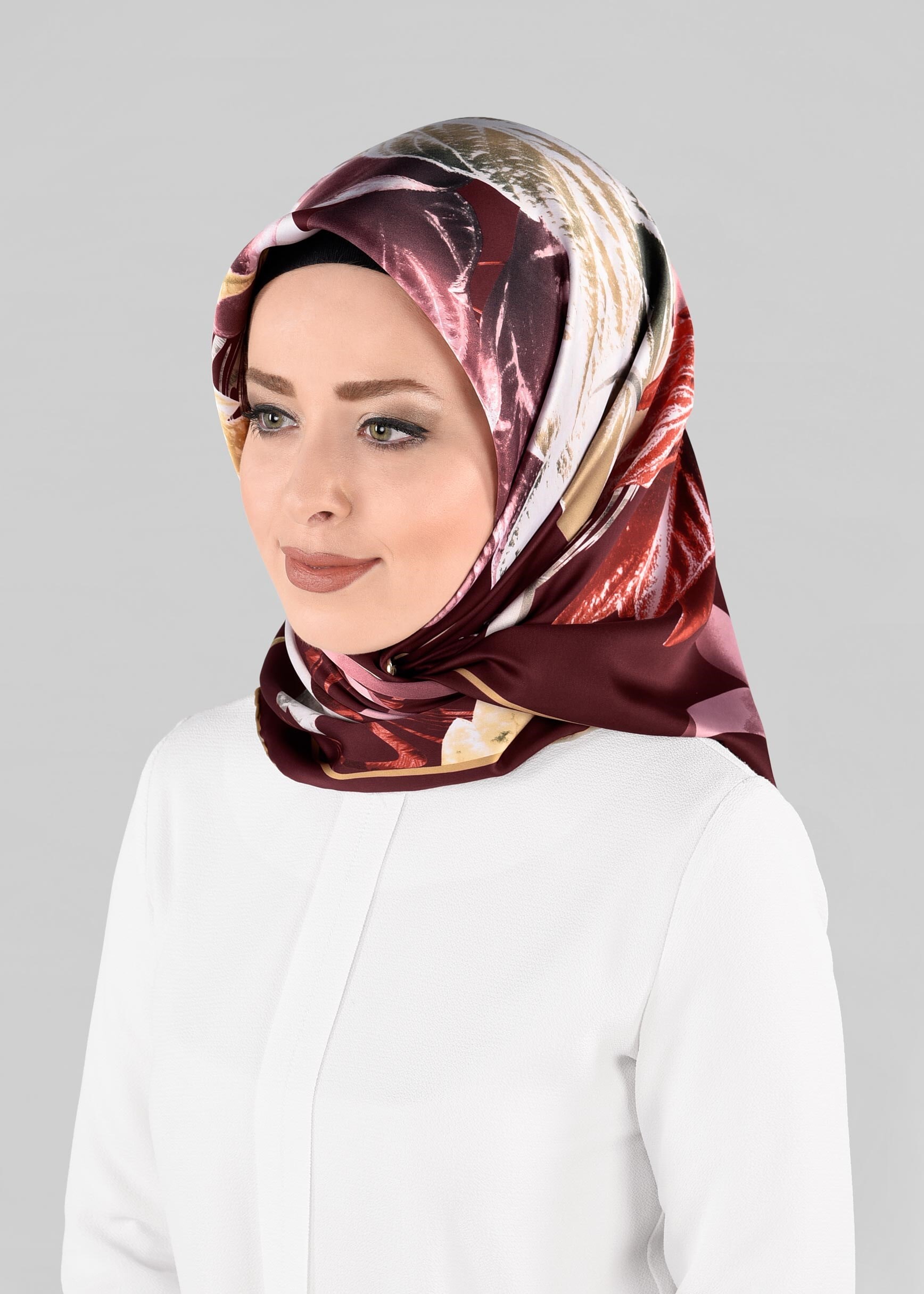 Tesettür giyim BORDO 12982-1 ALVİNA DESENLİ EŞARP