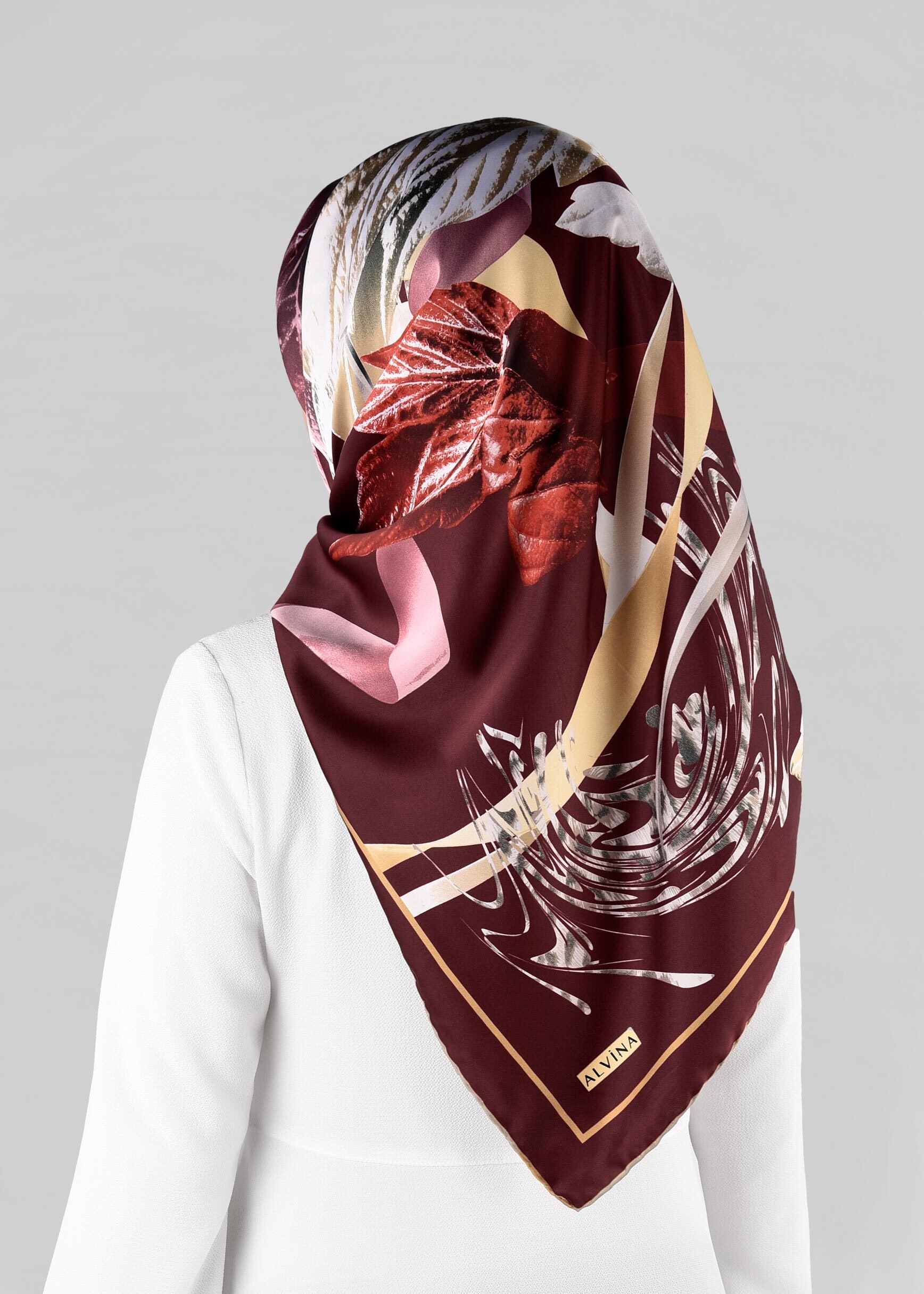 Tesettür giyim BORDO 12982-1 ALVİNA DESENLİ EŞARP