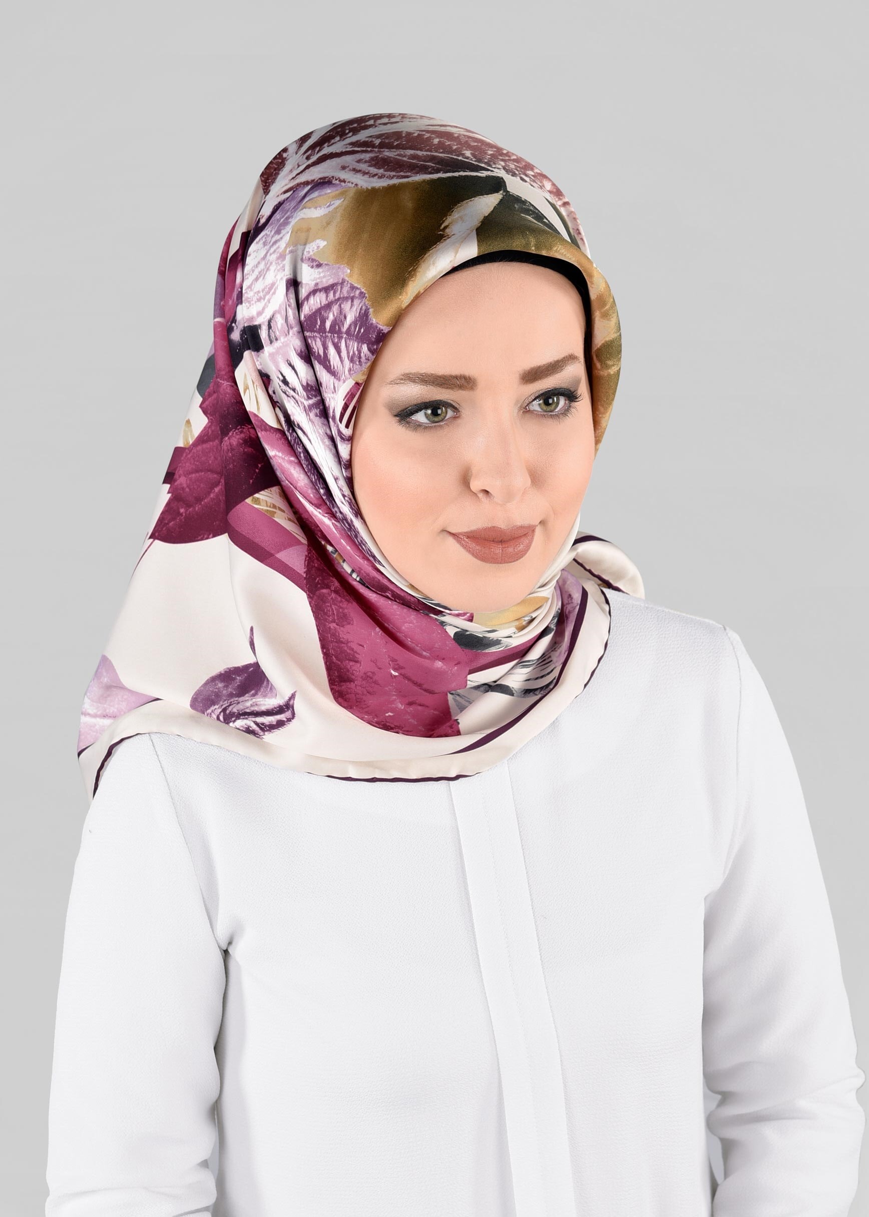 Tesettür giyim EKRU 12982-1 ALVİNA DESENLİ EŞARP