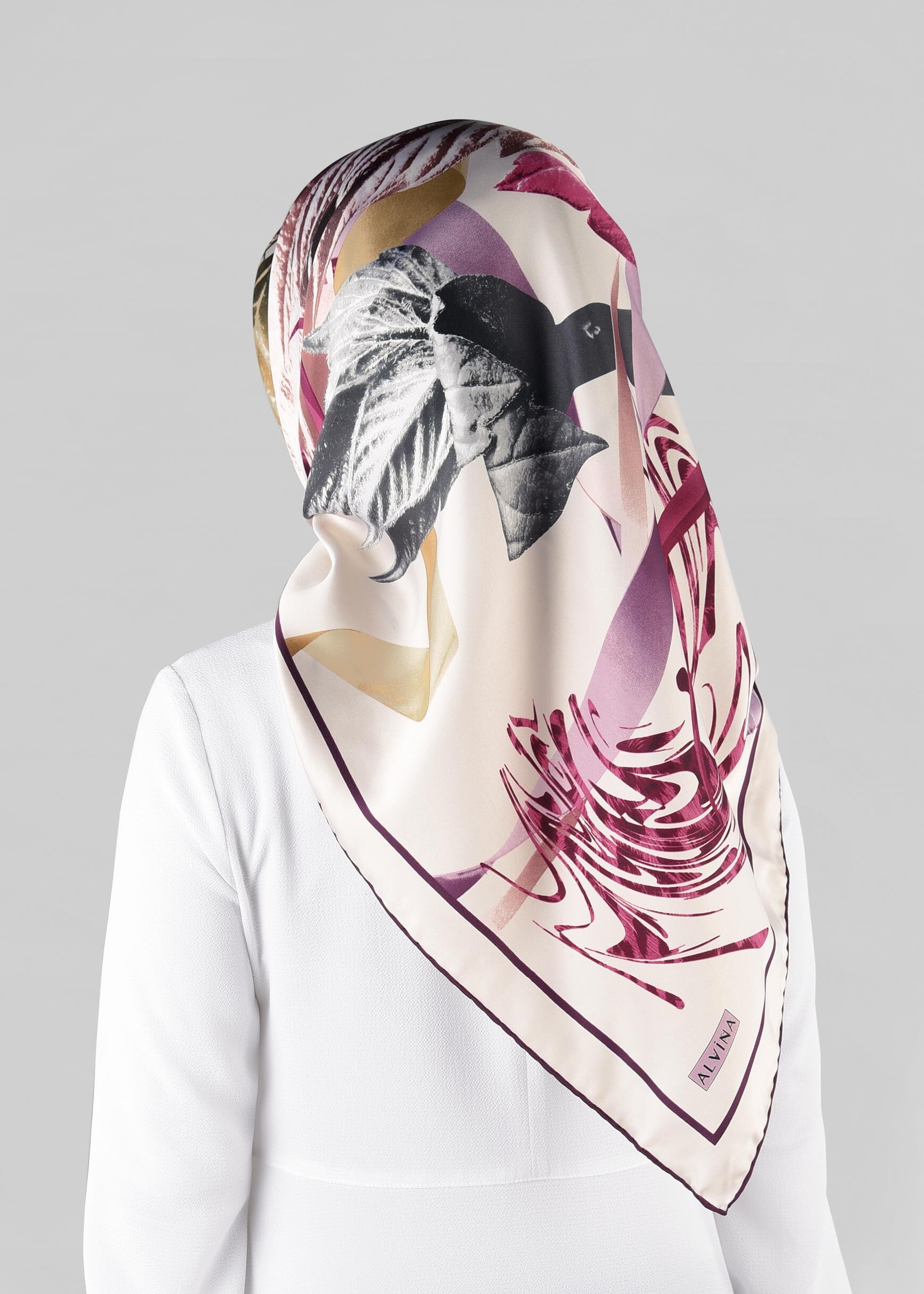 Tesettür giyim EKRU 12982-1 ALVİNA DESENLİ EŞARP