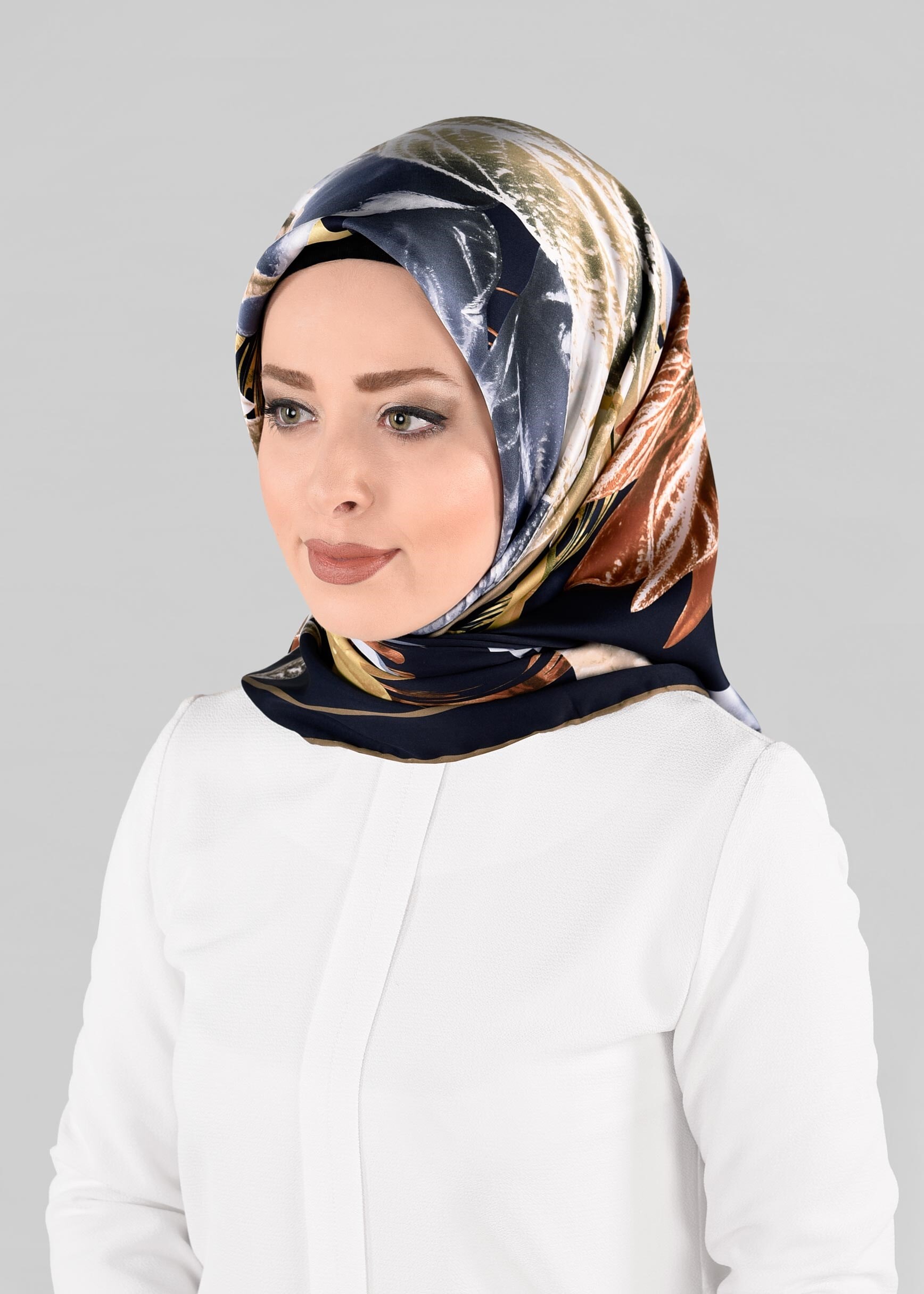 Tesettür giyim LACİVERT 12982-1 ALVİNA DESENLİ EŞARP