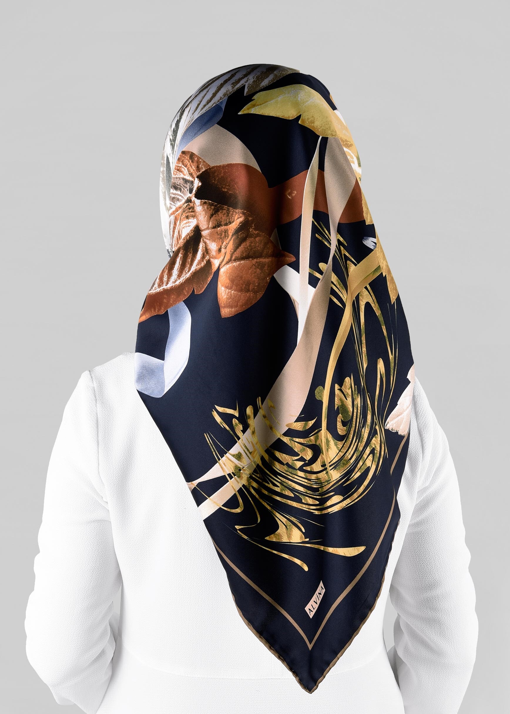 Tesettür giyim LACİVERT 12982-1 ALVİNA DESENLİ EŞARP