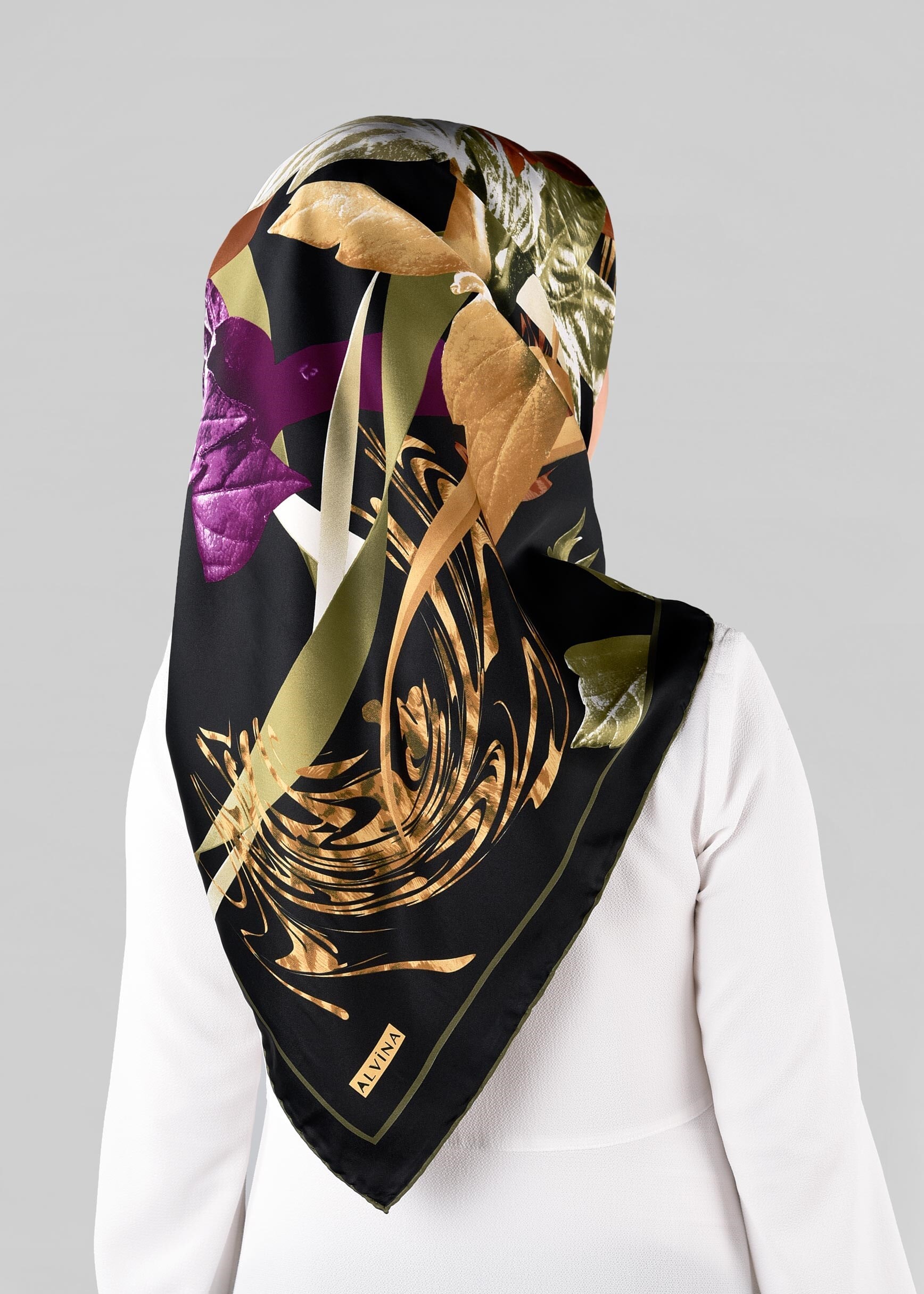 Tesettür giyim SİYAH 12982-1 ALVİNA DESENLİ EŞARP