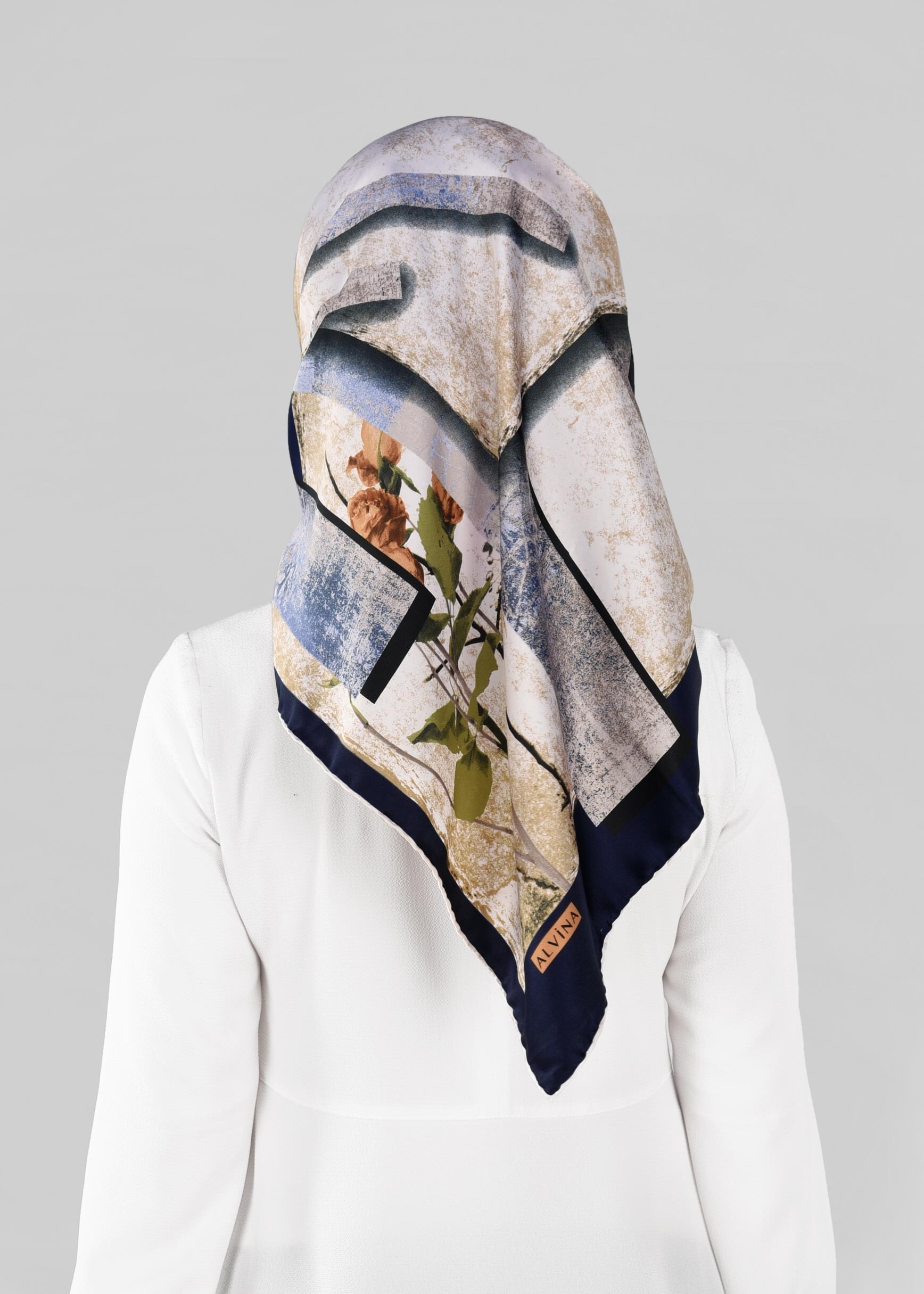 Tesettür giyim LACİVERT 12994-1 ALVİNA DESENLİ EŞARP