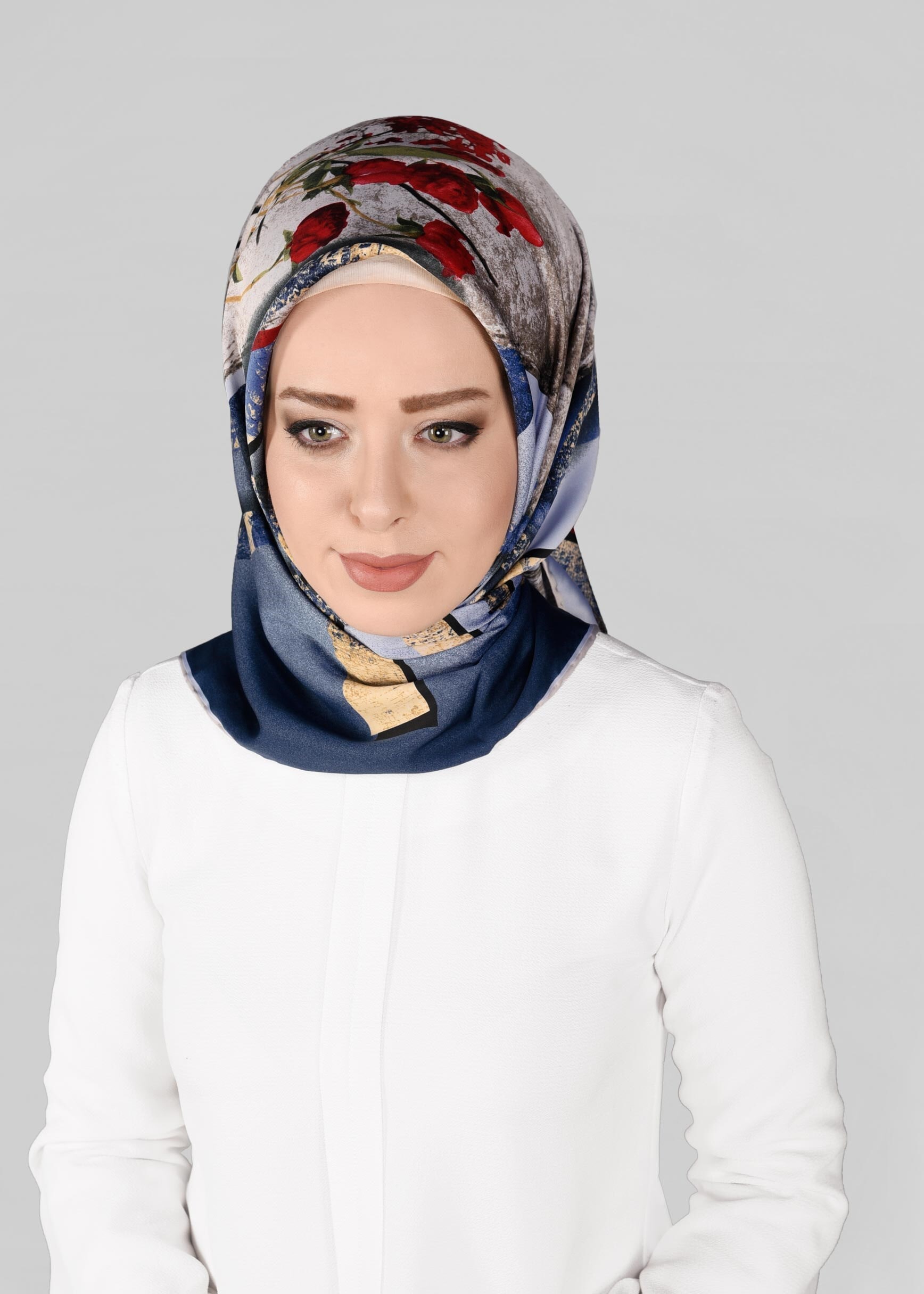 Tesettür giyim LACİVERT 12994-1 ALVİNA DESENLİ EŞARP