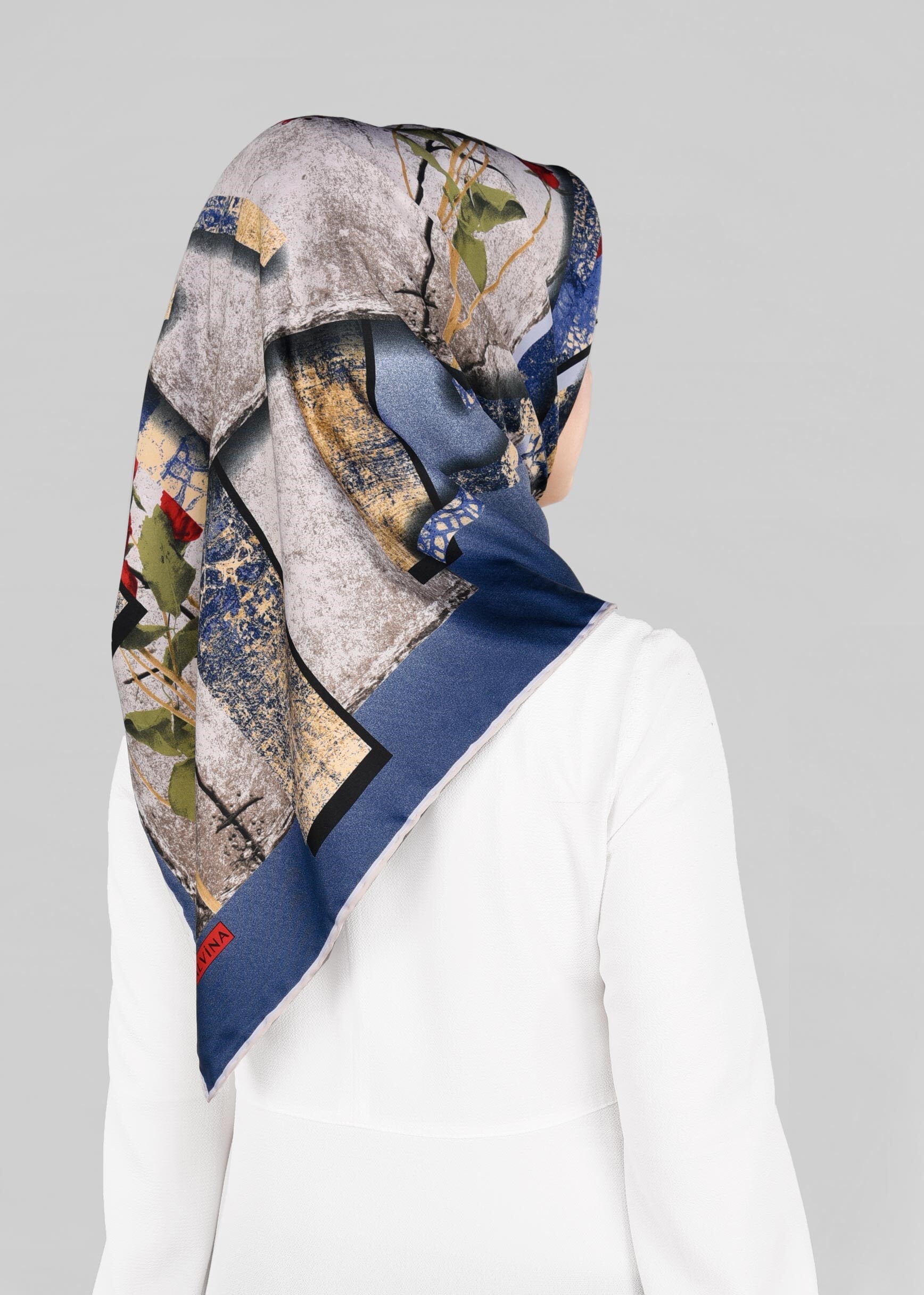 Tesettür giyim LACİVERT 12994-1 ALVİNA DESENLİ EŞARP