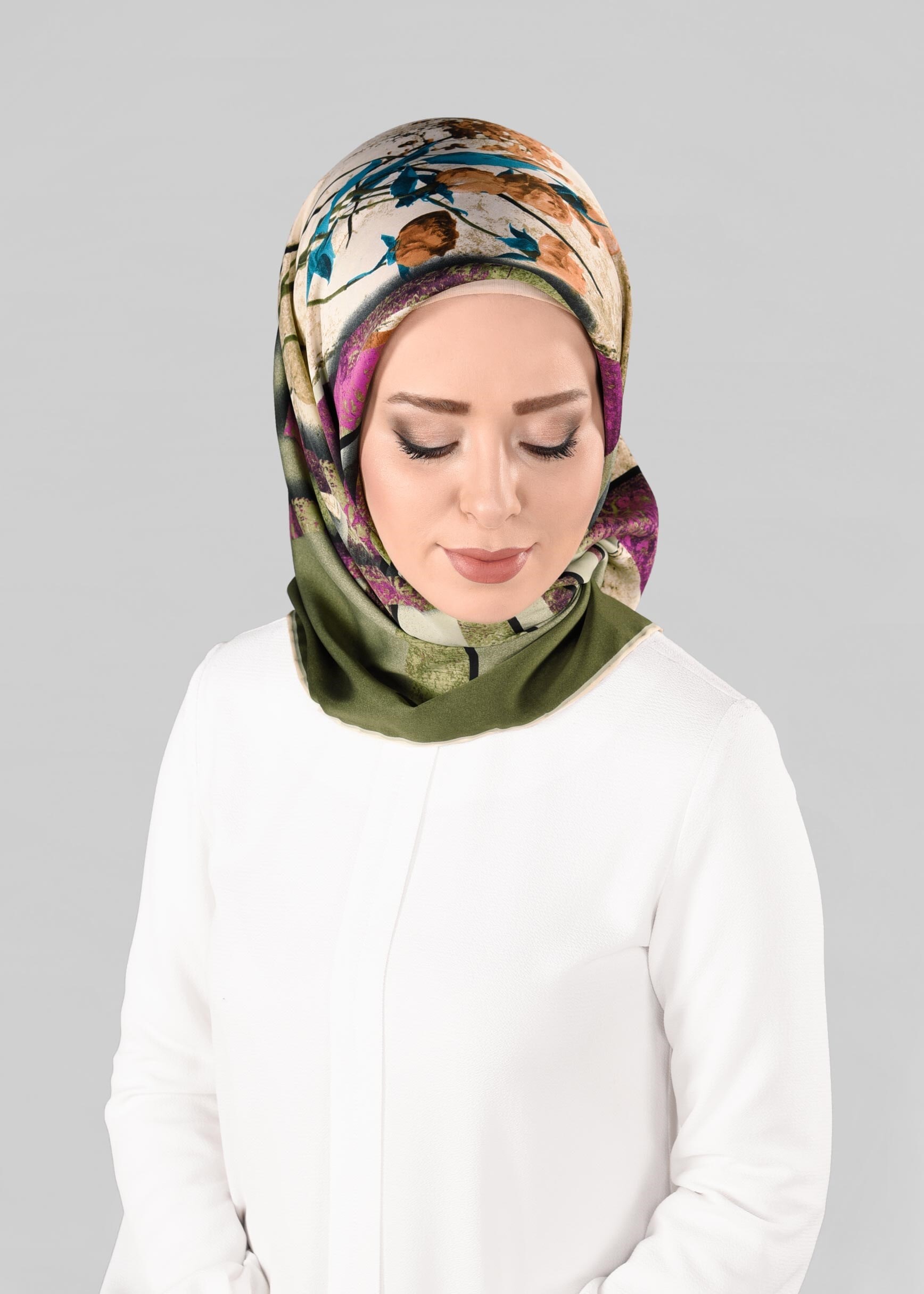 Tesettür giyim YEŞİL 12994-1 ALVİNA DESENLİ EŞARP