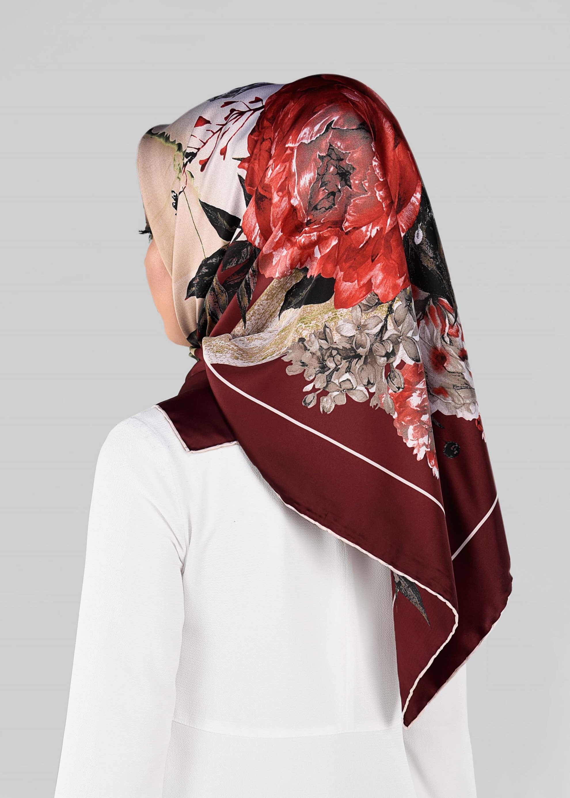 Tesettür giyim BORDO 12995-1 ALVİNA DESENLİ EŞARP