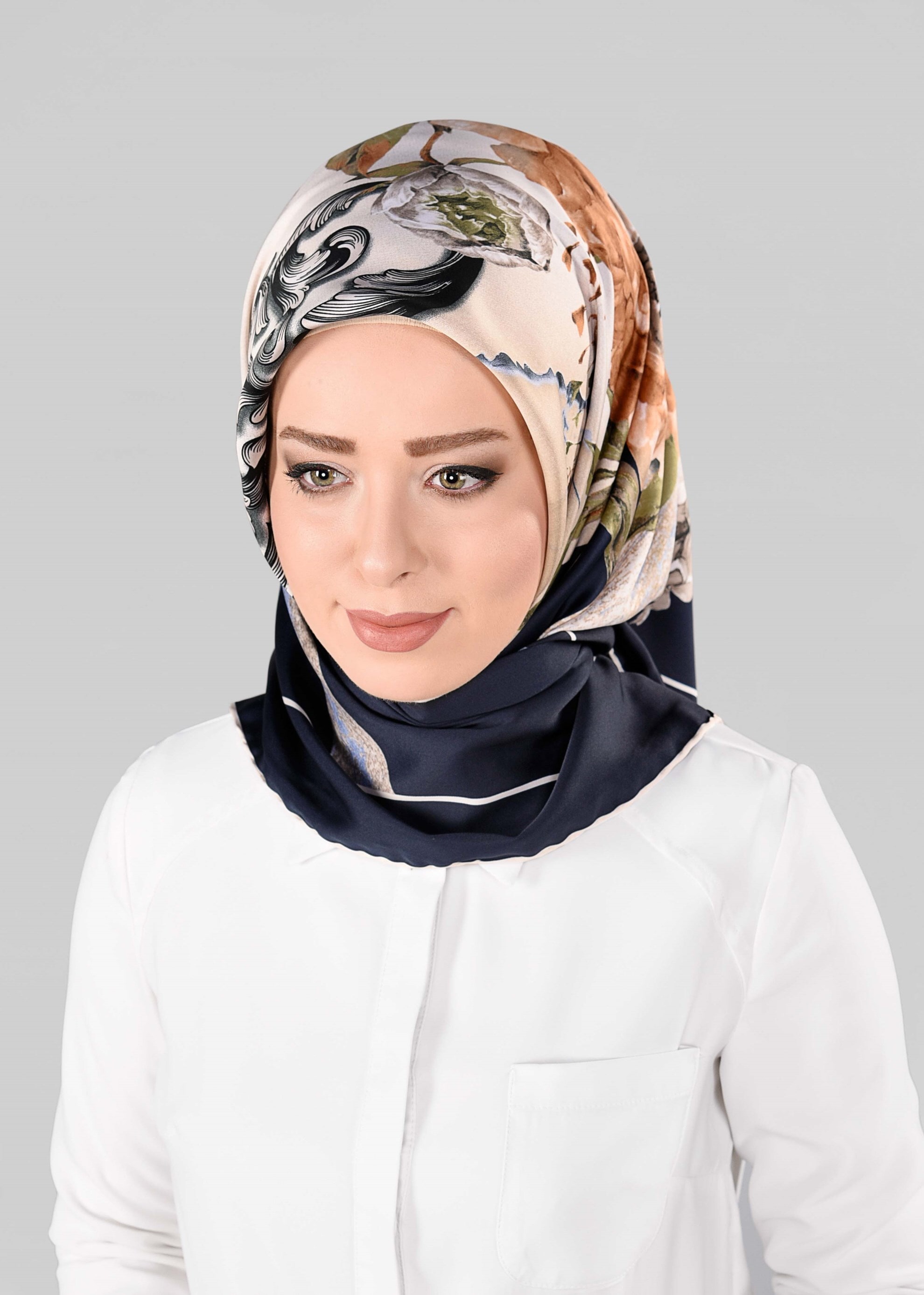 Tesettür giyim LACİVERT 12995-1 ALVİNA DESENLİ EŞARP