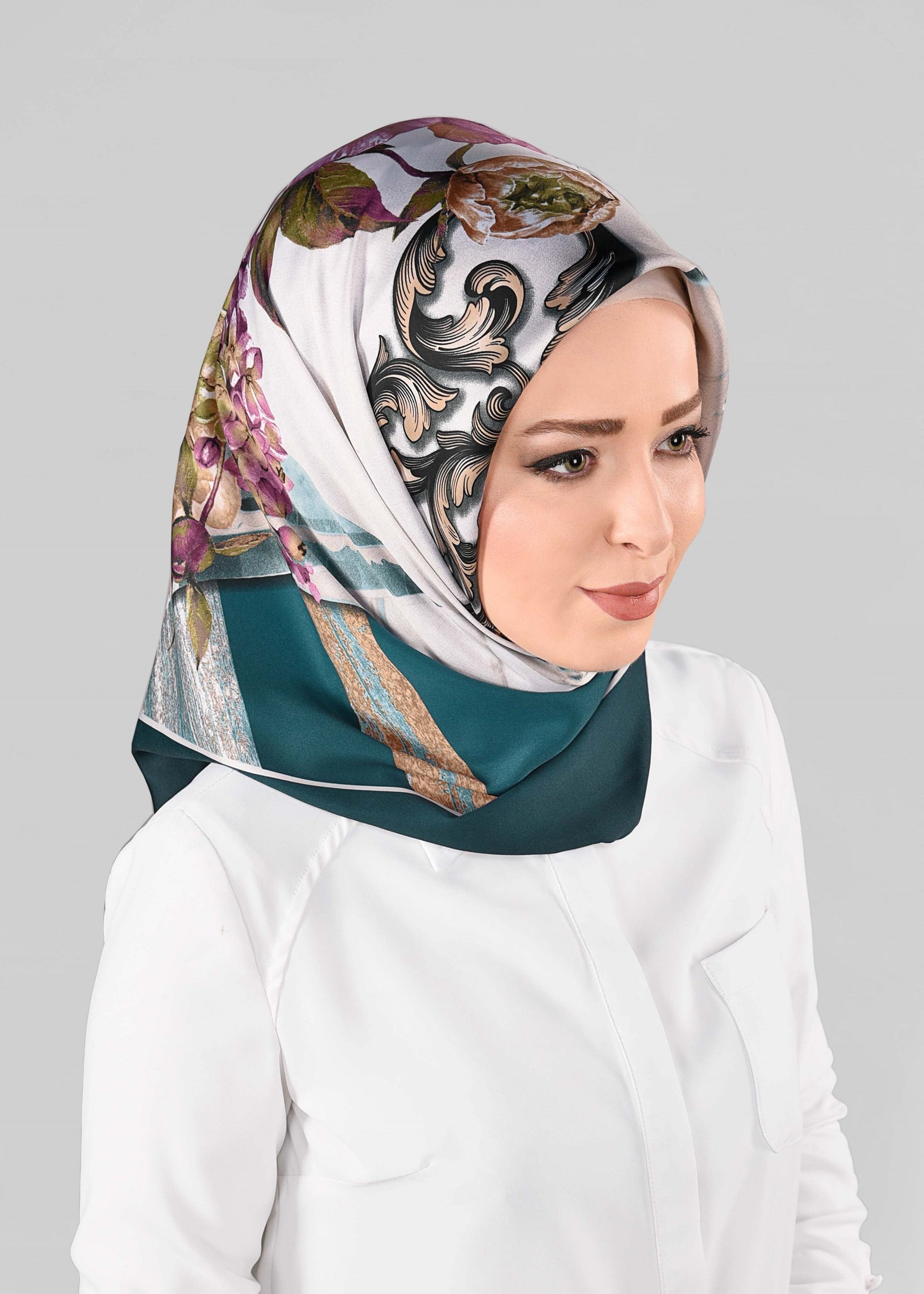 Tesettür giyim MAVİ 12995-1 ALVİNA DESENLİ EŞARP