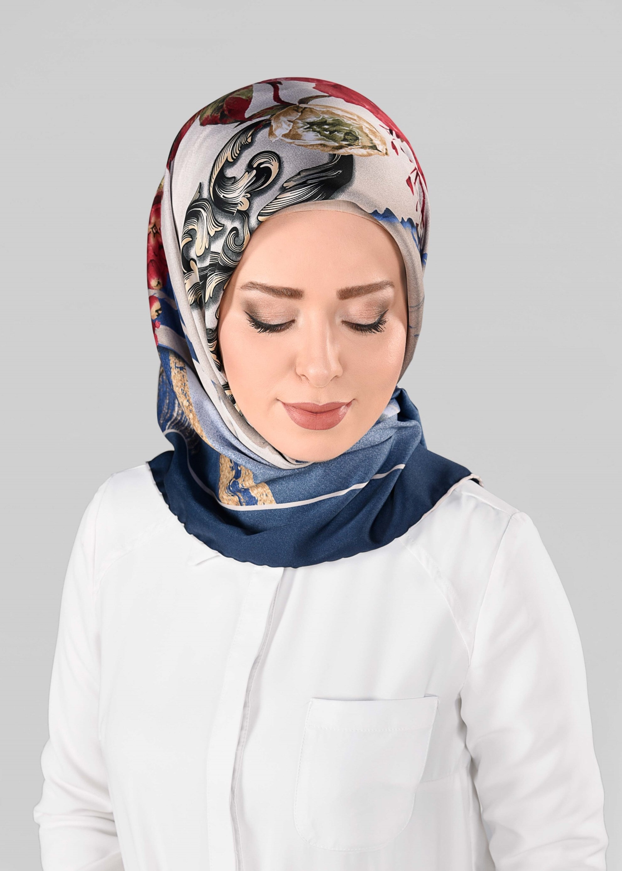 Tesettür giyim LACİVERT 12995-1 ALVİNA DESENLİ EŞARP