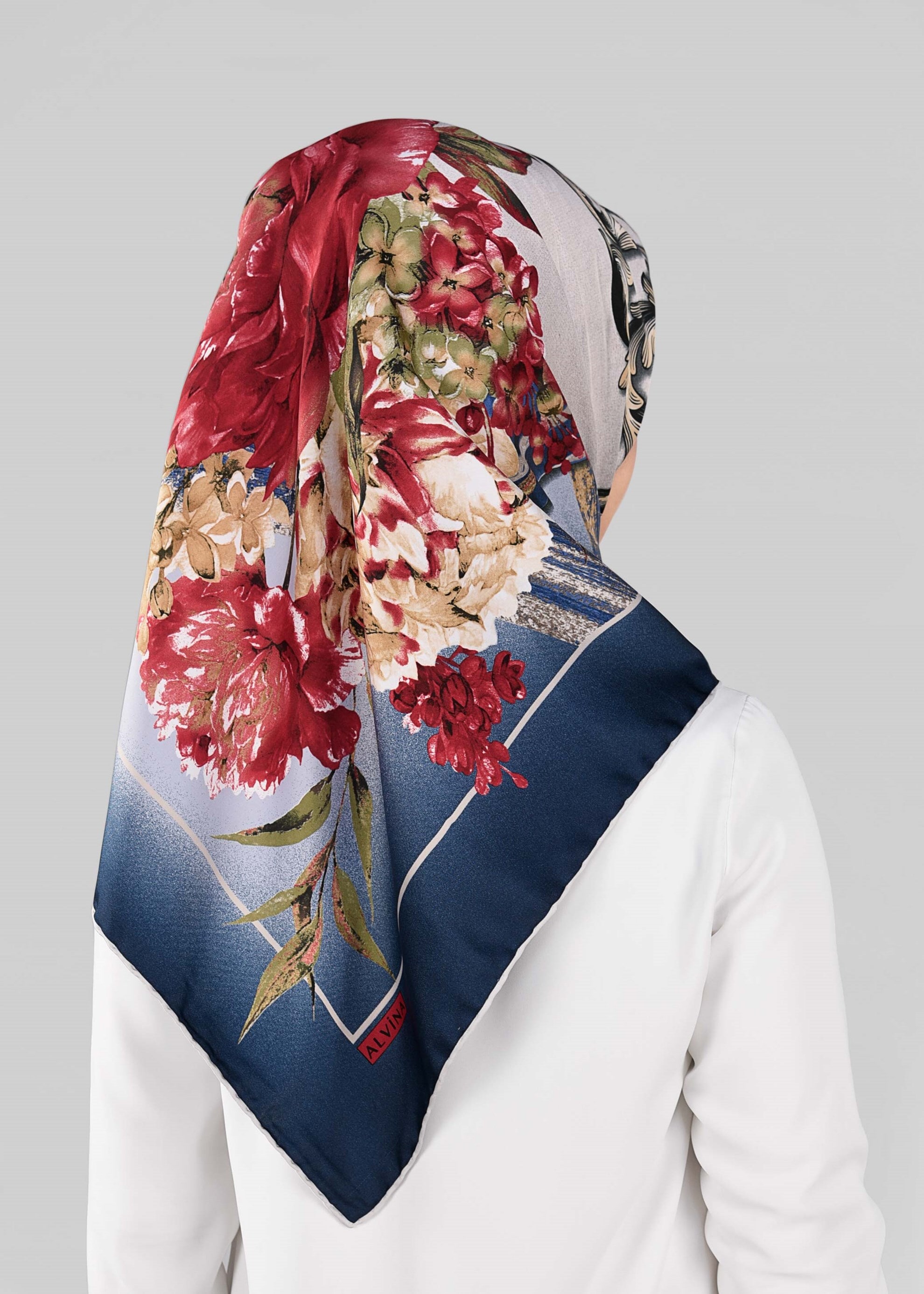 Tesettür giyim LACİVERT 12995-1 ALVİNA DESENLİ EŞARP