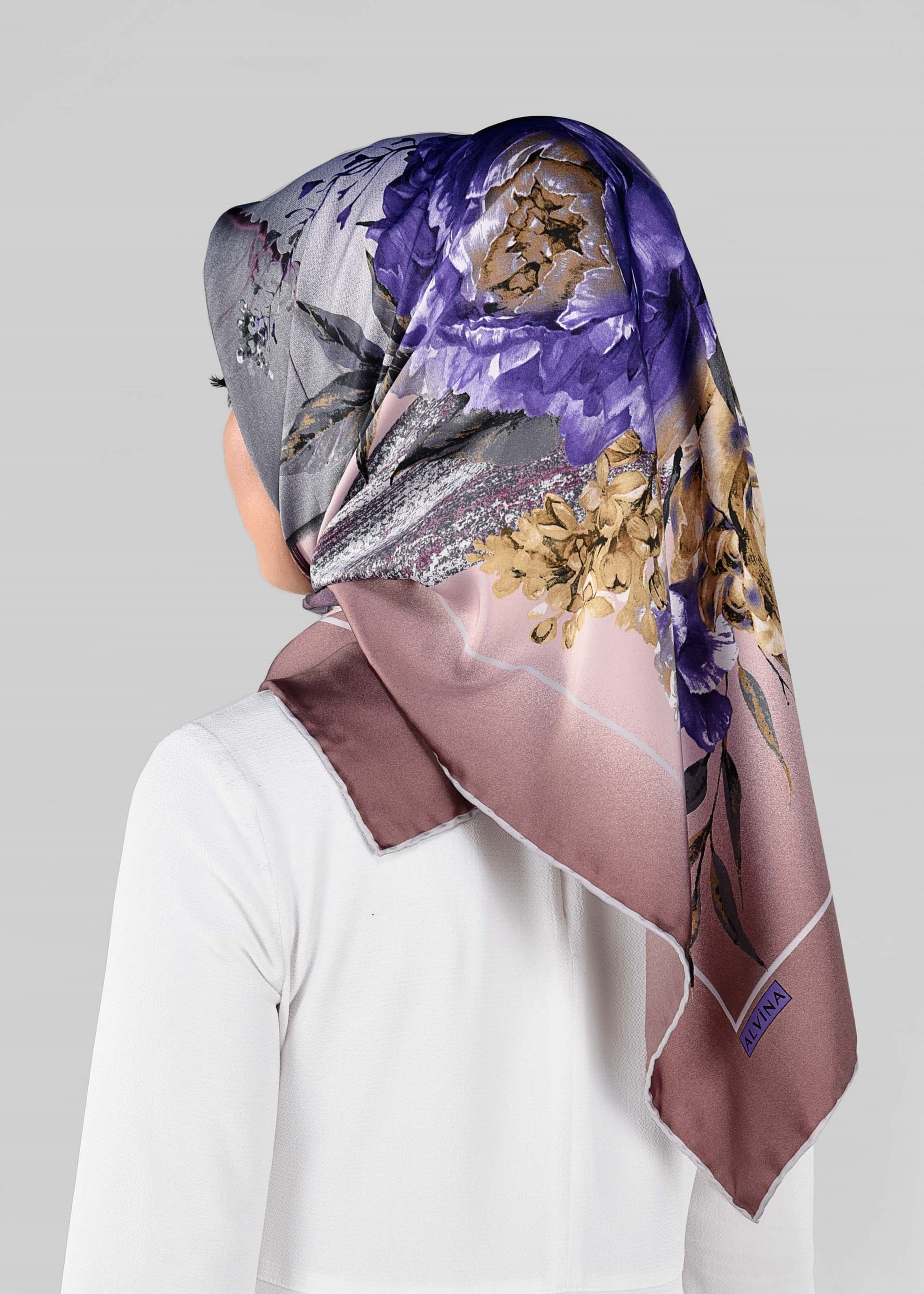 Tesettür giyim PEMBE 12995-1 ALVİNA DESENLİ EŞARP