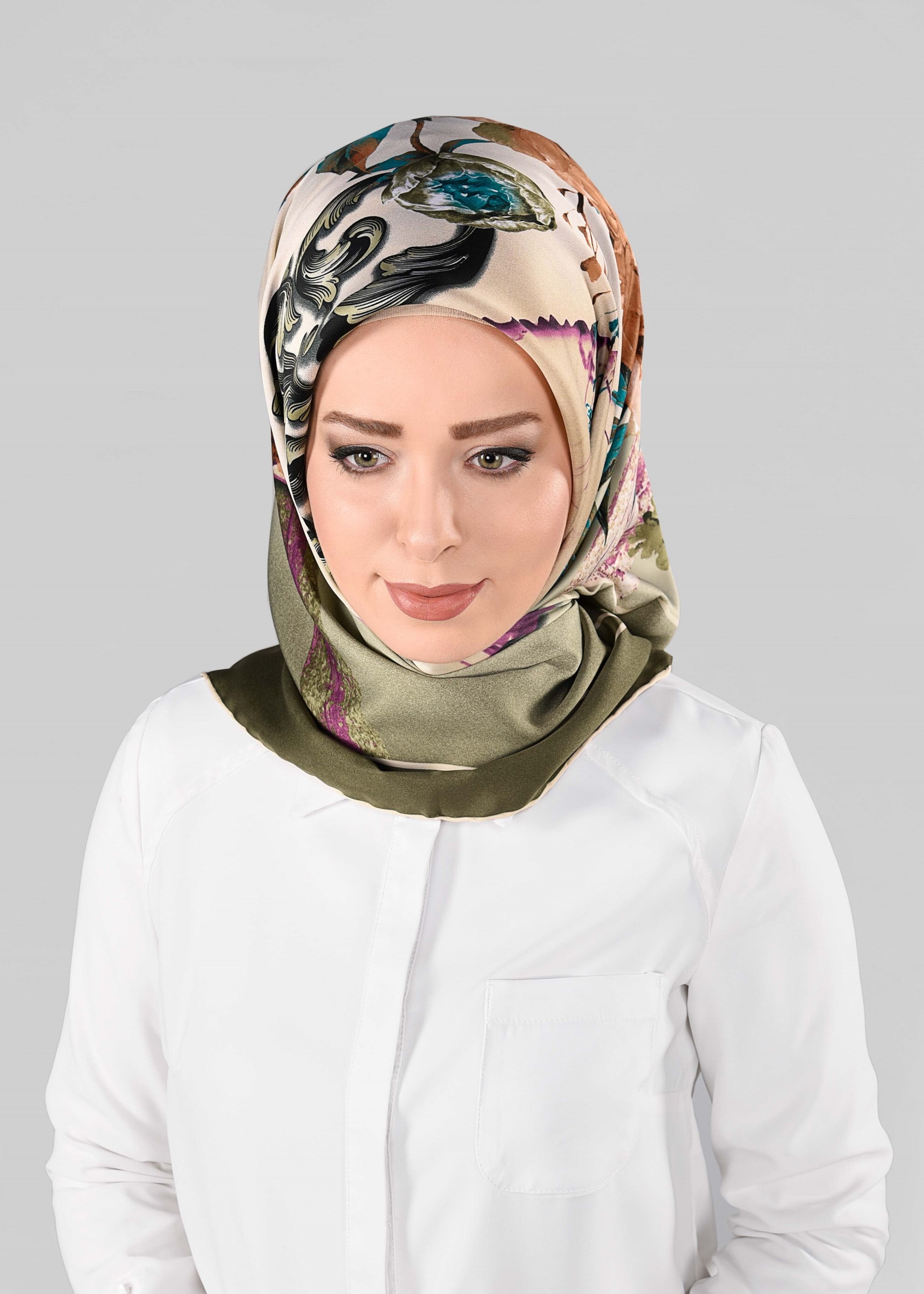 Tesettür giyim YEŞİL 12995-1 ALVİNA DESENLİ EŞARP