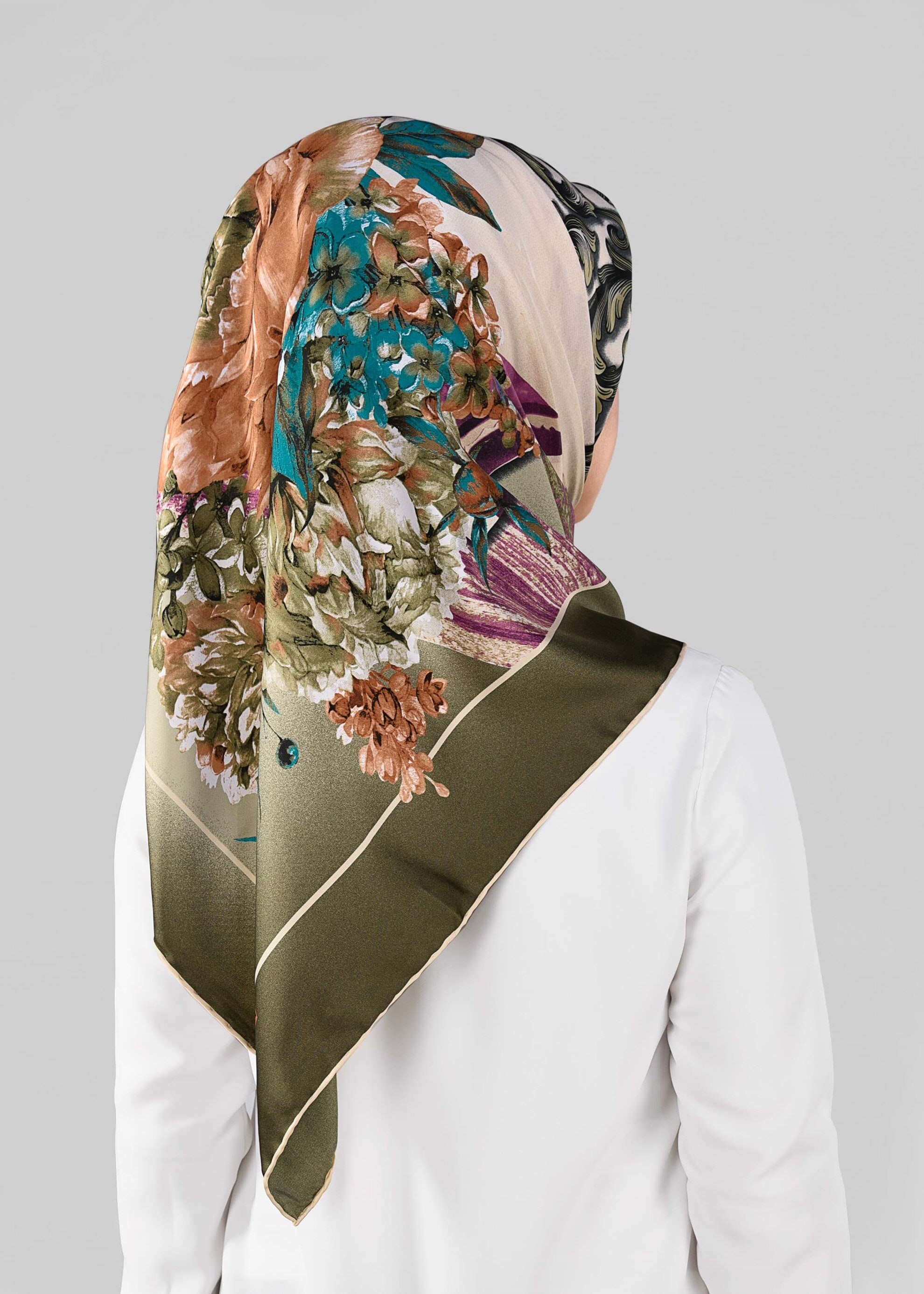 Tesettür giyim YEŞİL 12995-1 ALVİNA DESENLİ EŞARP