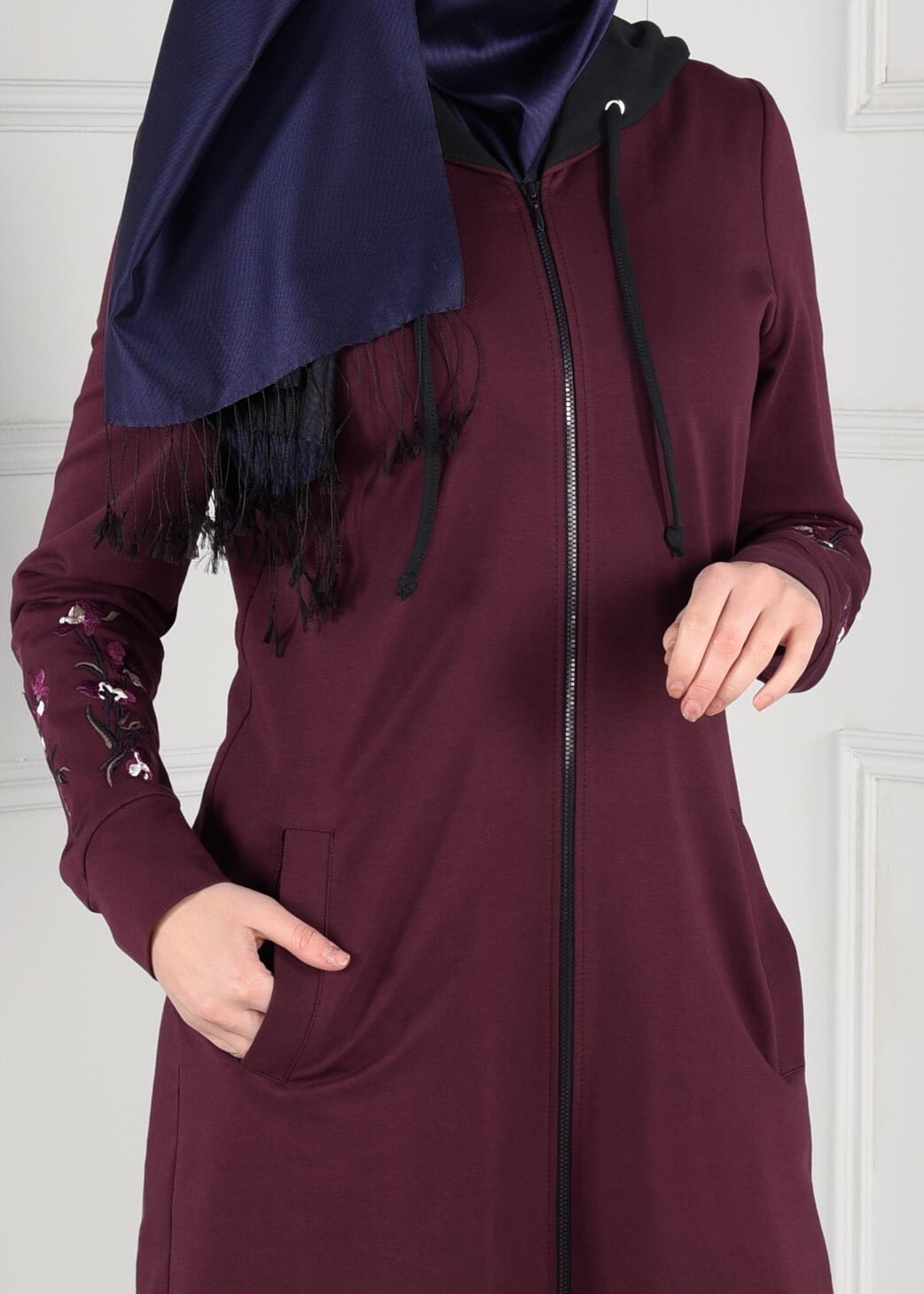 Tesettür giyim MOR KOLLARI NAKIŞLI CEPLİ 2Lİ PANTOLON EŞOFMAN TAKIM 4607