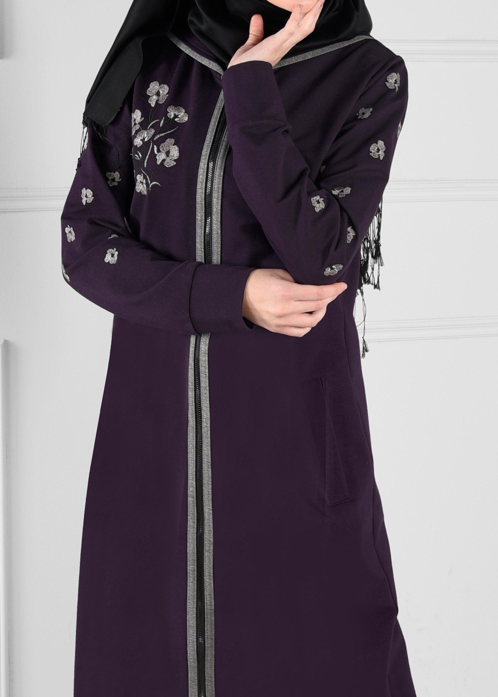 Tesettür giyim MOR NAKIŞ DETAYLI FERMUARLI EŞOFMAN TUNİK 4654