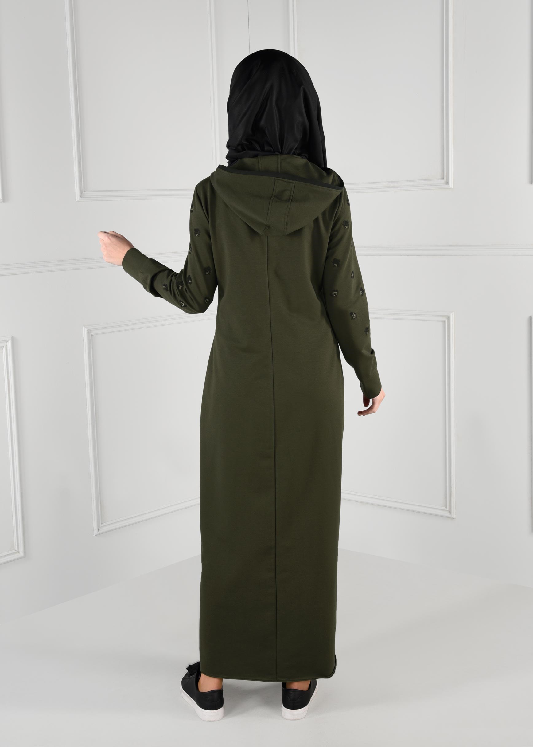 Tesettür giyim HAKİ NAKIŞ DETAYLI FERMUARLI EŞOFMAN TUNİK 4654