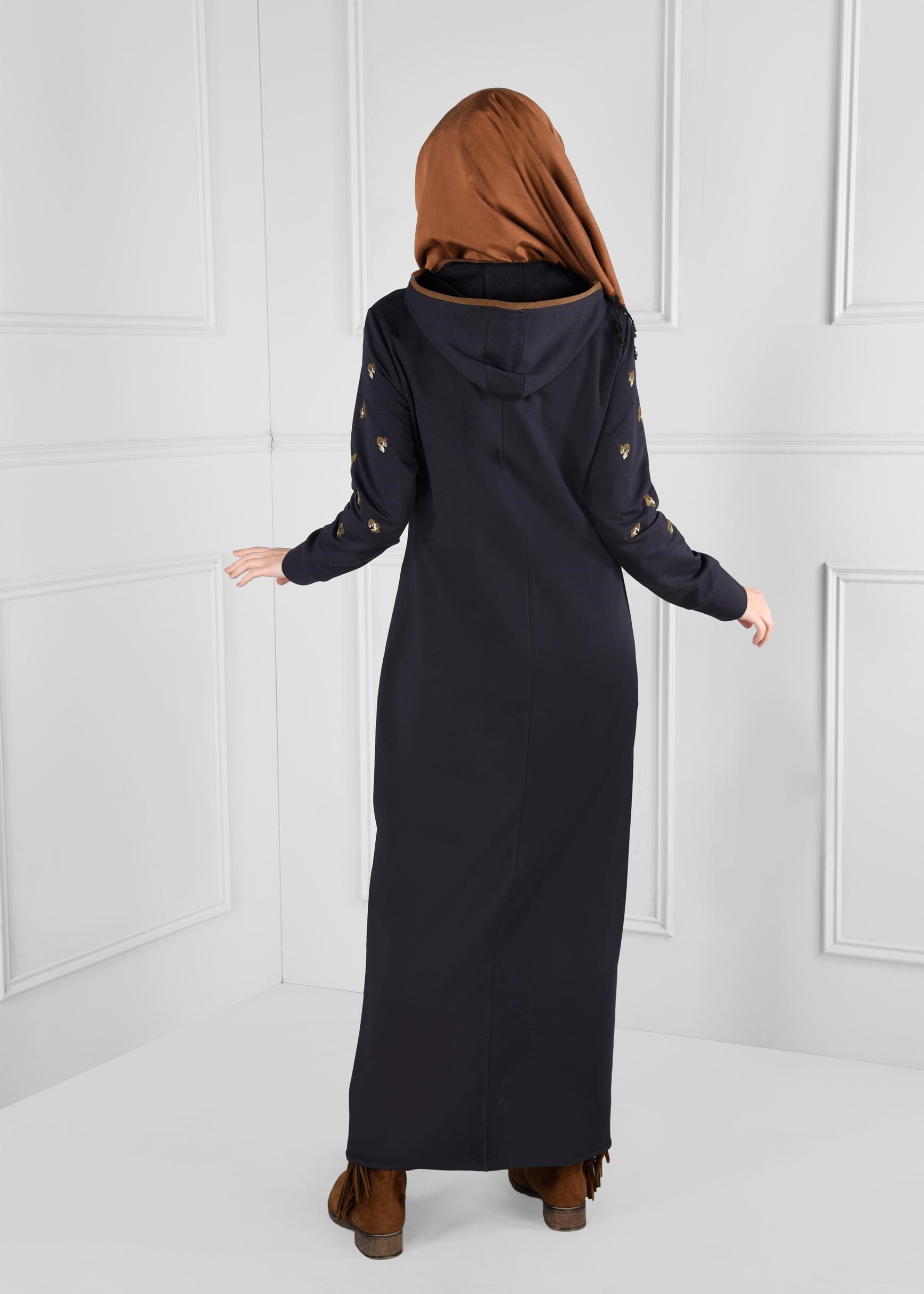 Hijab clothing NAVY BLUE EMBROIDERED ZIPPED TUNIC 4654 