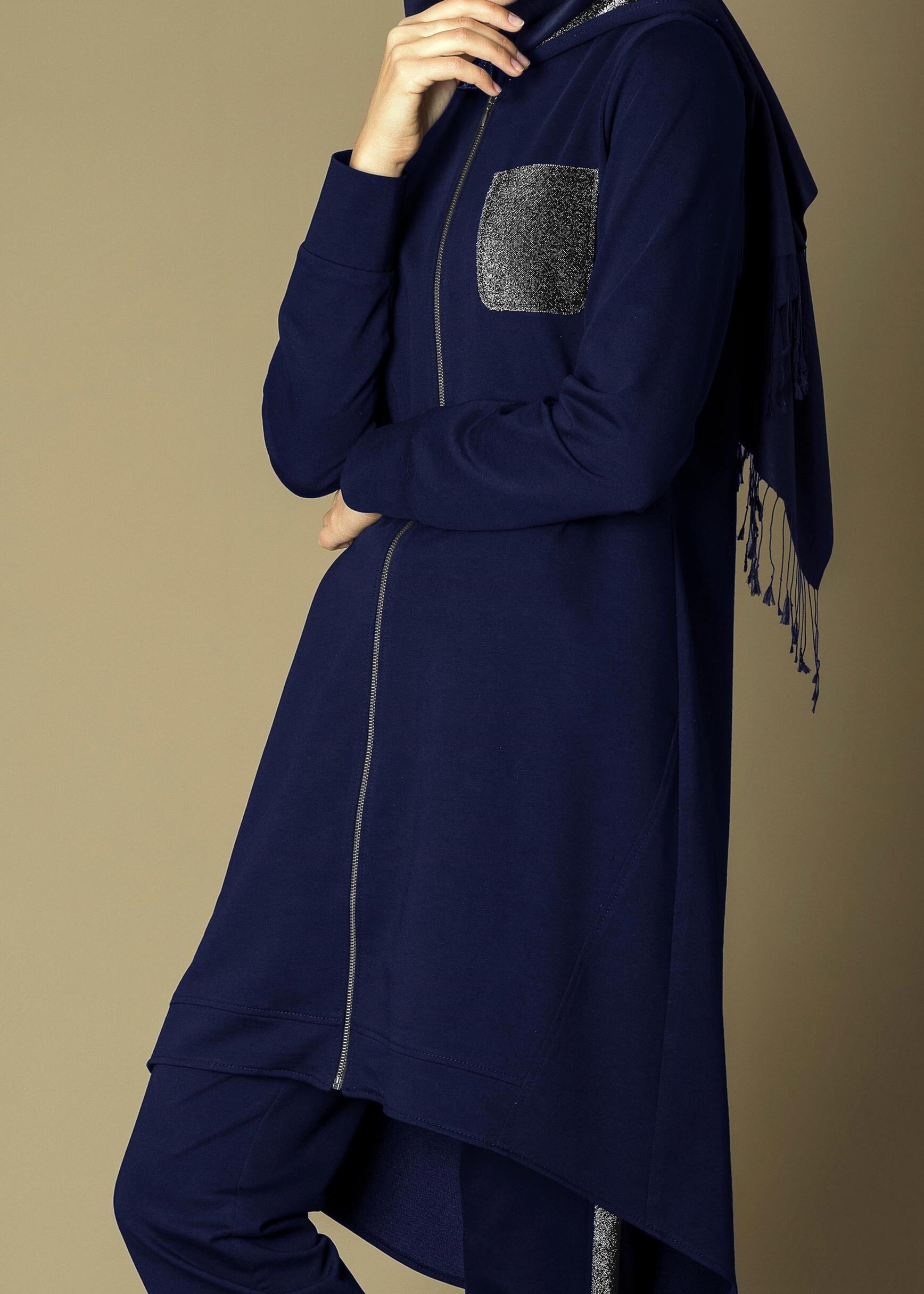 Tesettür giyim LACİVERT ETEK UCU OVAL KESİM SİM DETAYLI 2Lİ EŞOFMAN TAKIM 4656