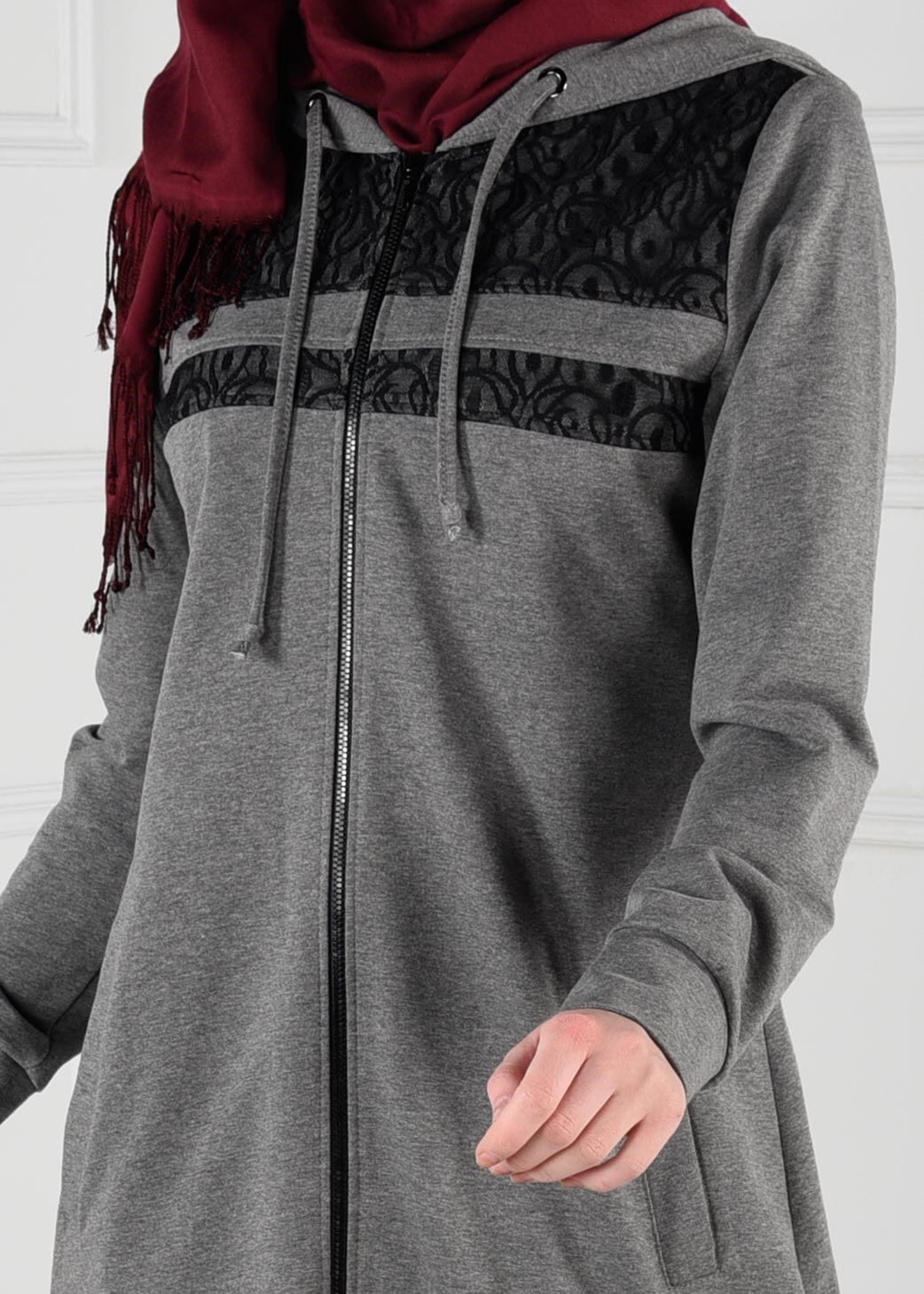 Tesettür giyim GRİ DANTEL DETAYLI 2&prime;Lİ EŞOFMAN TAKIM 4659