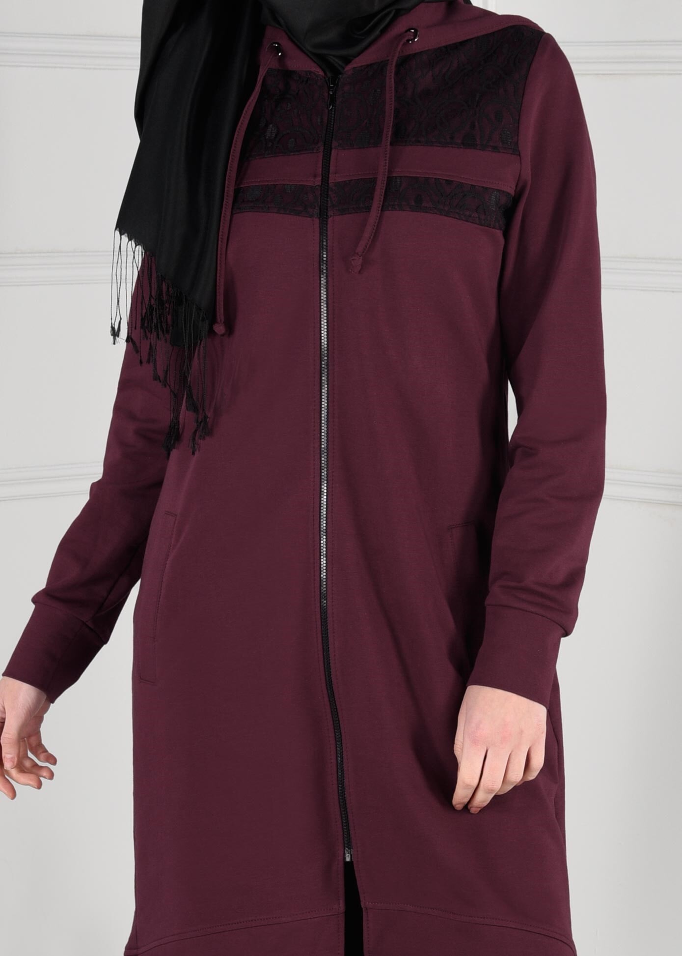 Tesettür giyim BORDO DANTEL DETAYLI 2&prime;Lİ EŞOFMAN TAKIM 4659