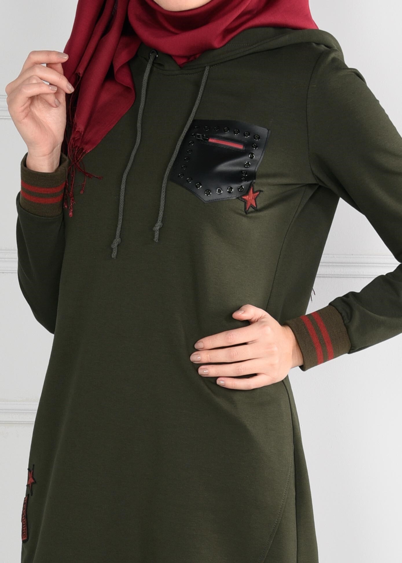 Tesettür giyim HAKİ KAPÜŞONLU 2&prime;Lİ EŞOFMAN TAKIM 4663 
