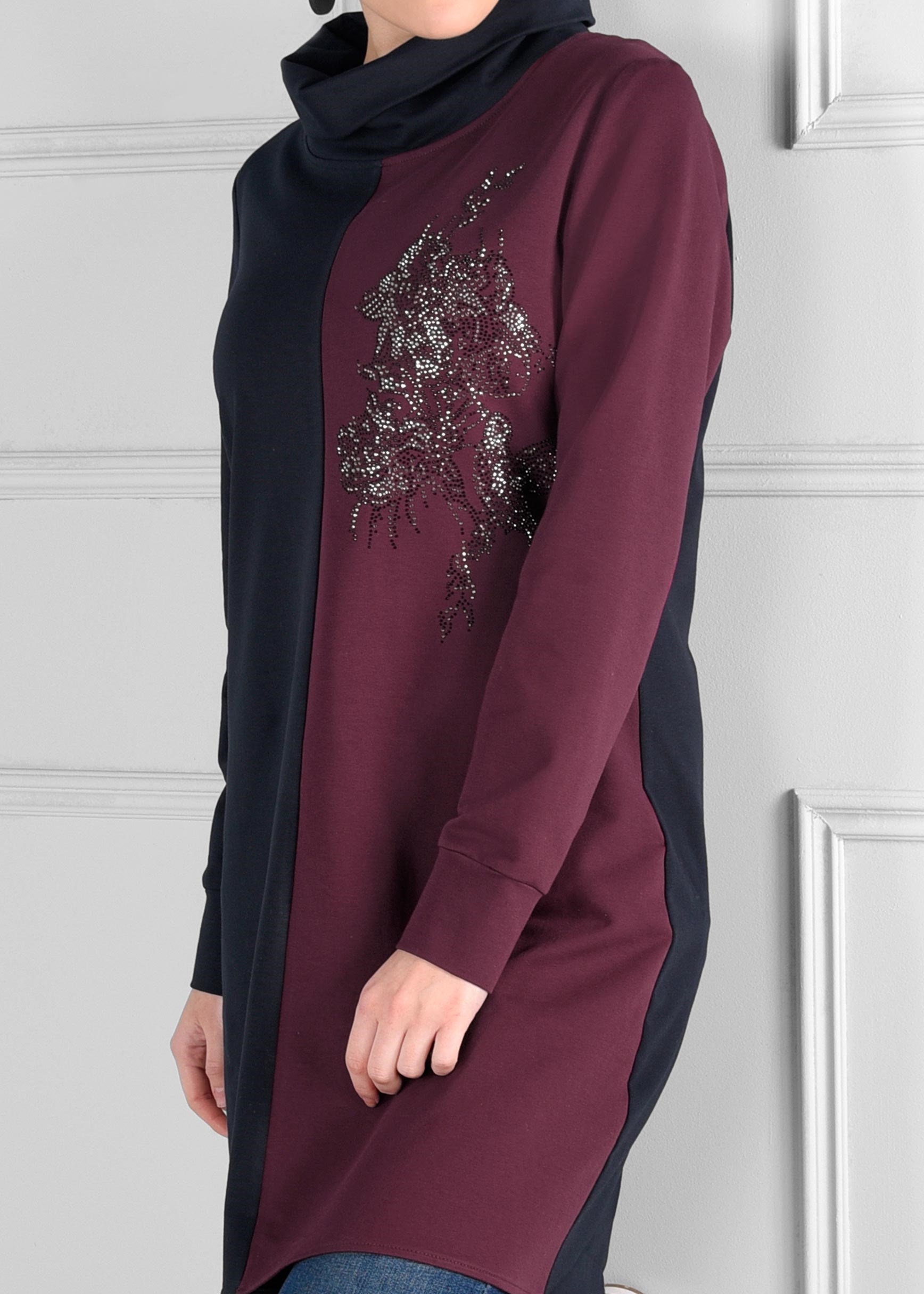 Hijab clothing PURPLE EMBELLISHED TURTLENECK SPORT TUNIC 4746