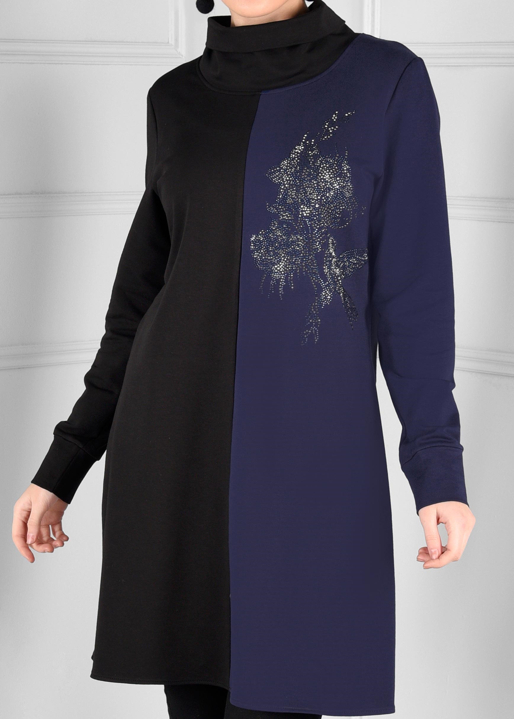 Hijab clothing NAVY BLUE EMBELLISHED TURTLENECK SPORT TUNIC 4746