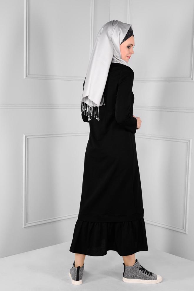 Vêtements hijab NOIR ROBE EN SPORT À VOLANTS 4747  - ALVİNA