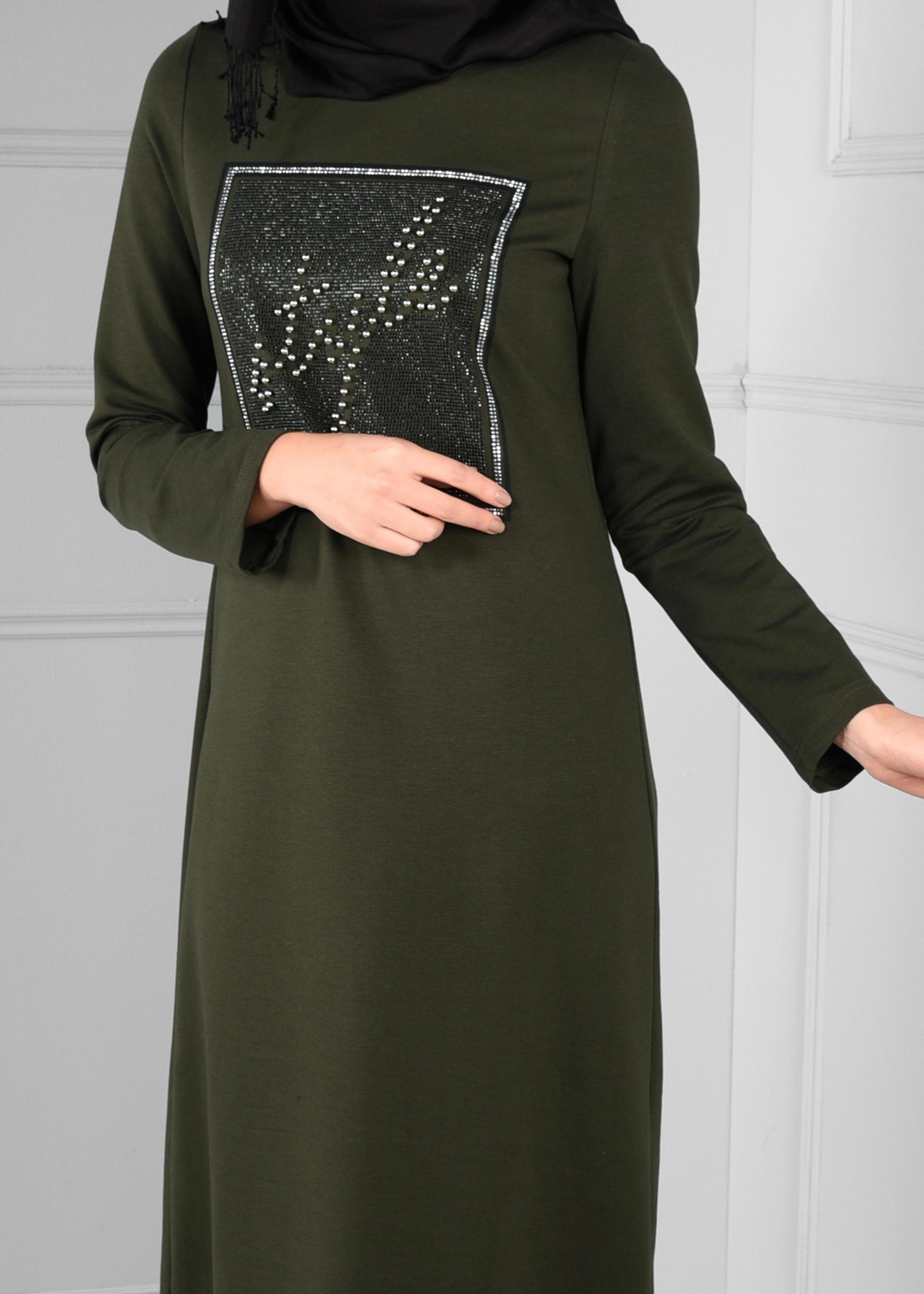 Vêtements hijab KAKI ROBE EN SPORT À VOLANTS 4747 