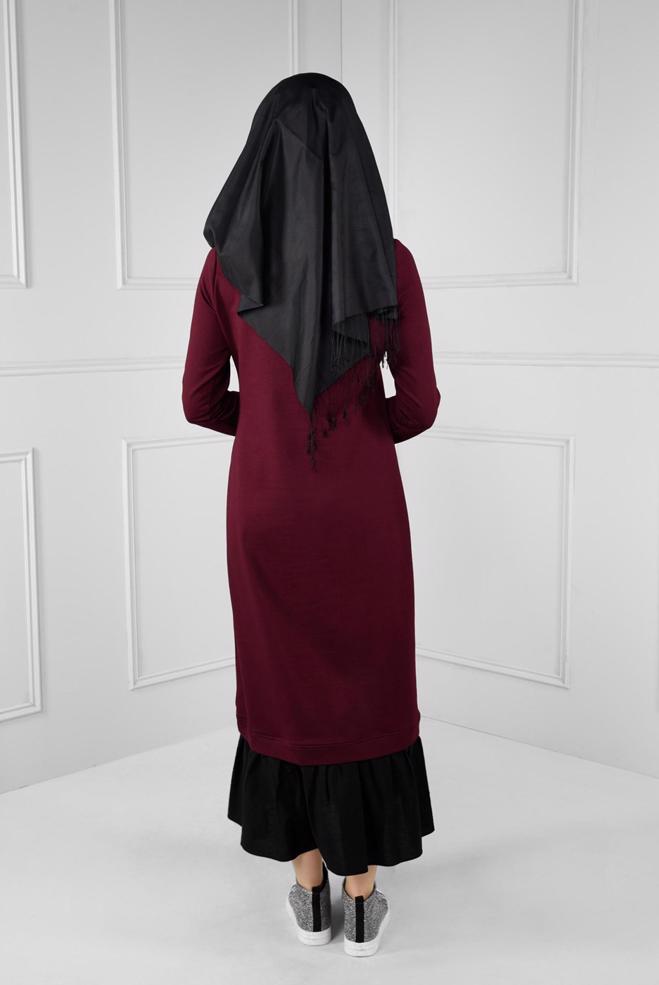 Vêtements hijab ROUGE BORDEAUX ROBE EN SPORT À VOLANTS 4747  - ALVİNA