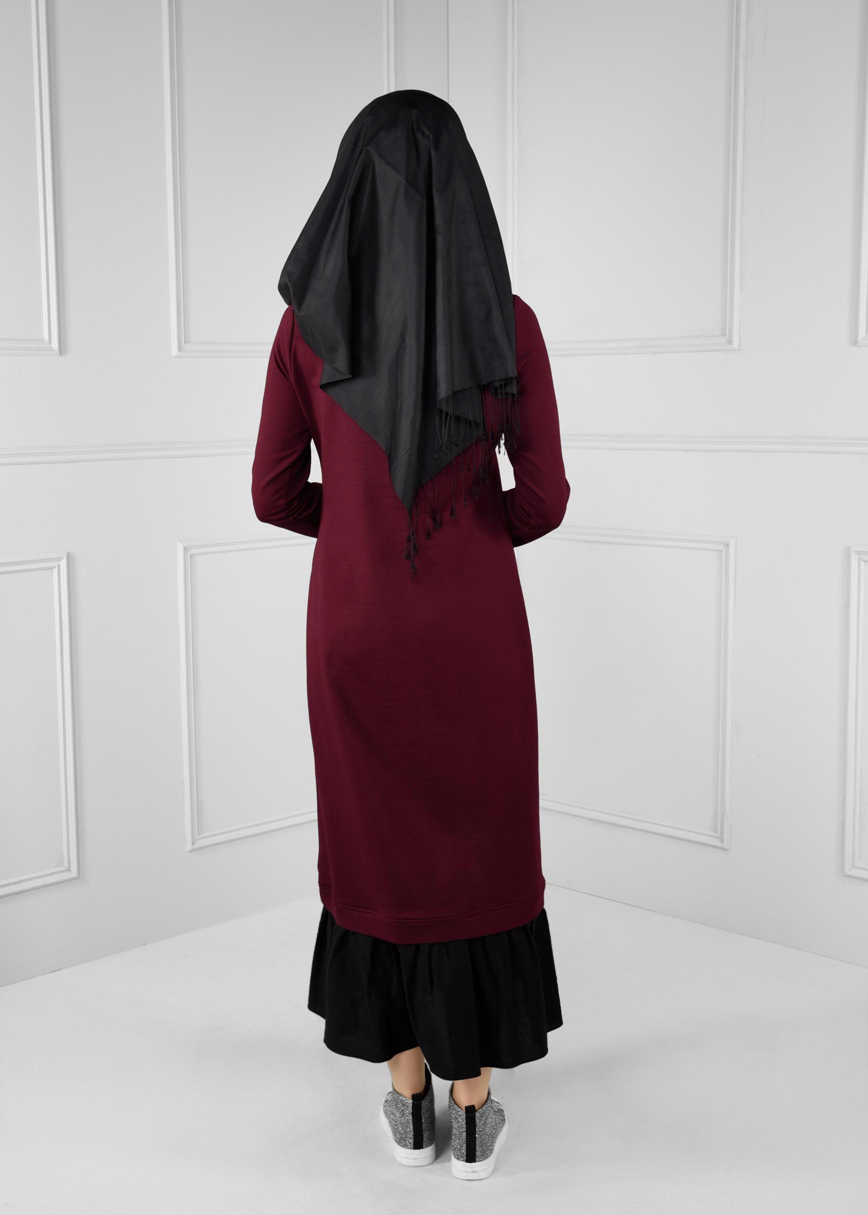 Vêtements hijab ROUGE BORDEAUX ROBE EN SPORT À VOLANTS 4747 