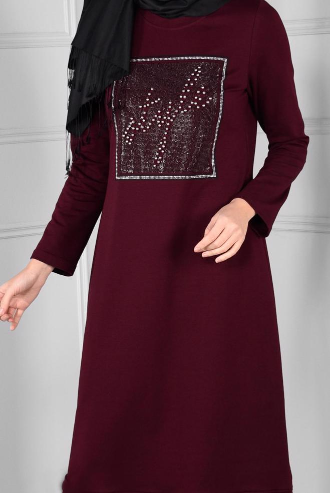 Vêtements hijab ROUGE BORDEAUX ROBE EN SPORT À VOLANTS 4747  - ALVİNA